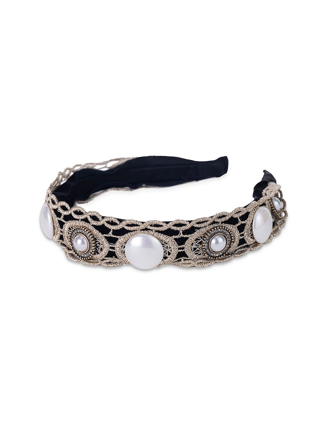 Luxe Pearl Velvet Headband Blue