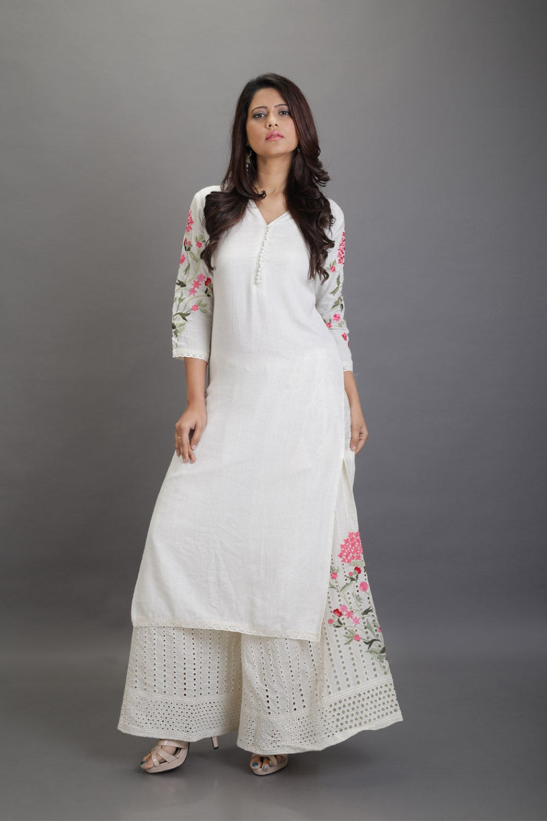 Cotton Embroidred Kurta with Heavy Hakoba embroidered Pallazos- AL