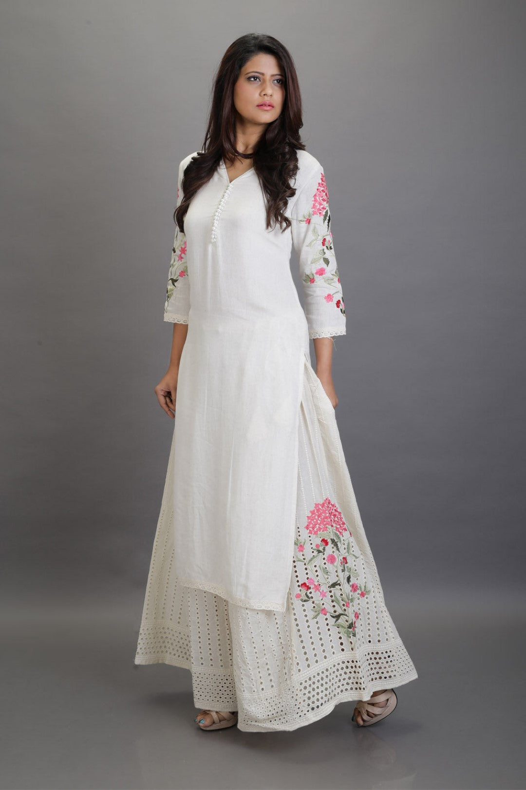 Cotton Embroidred Kurta with Heavy Hakoba embroidered Pallazos- AL