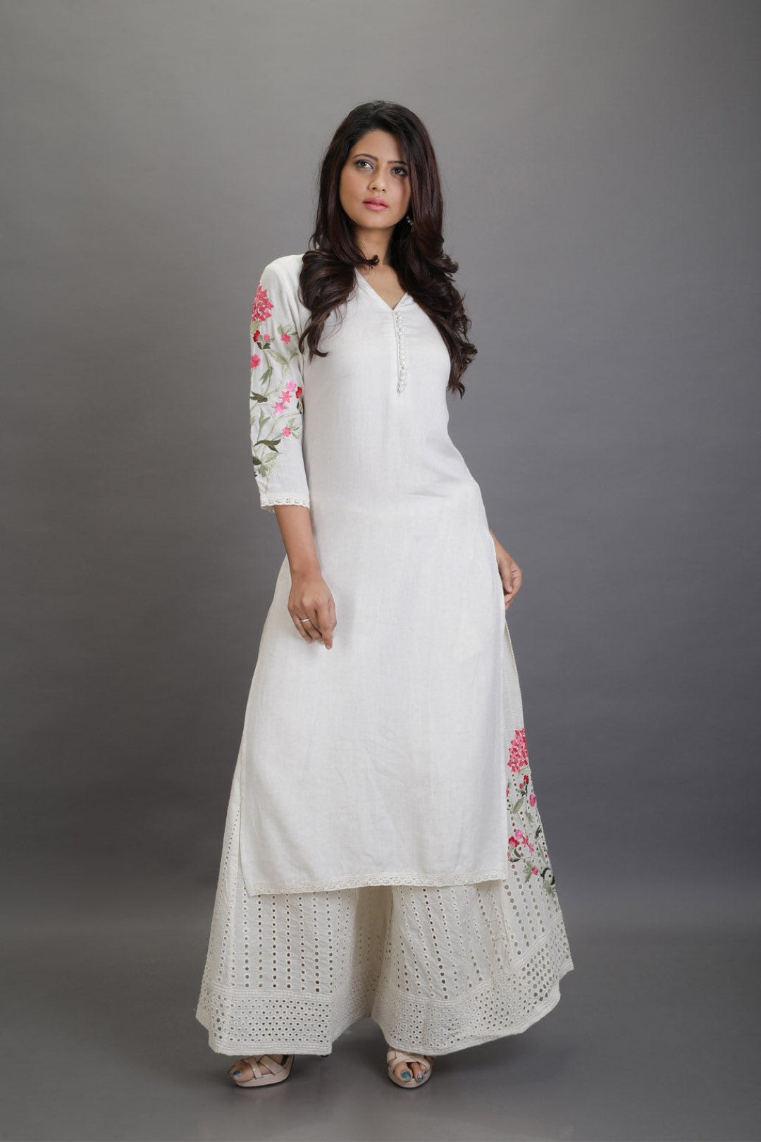 Cotton Embroidred Kurta with Heavy Hakoba embroidered Pallazos- AL