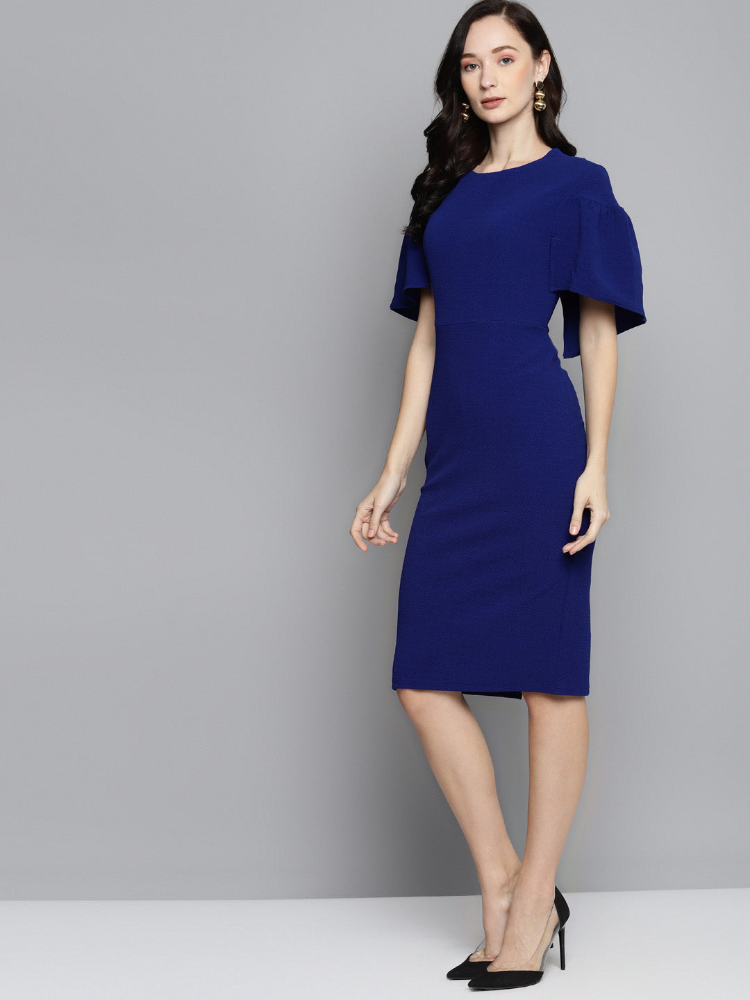 Royal Blue Frill Cape Bodycon Dress