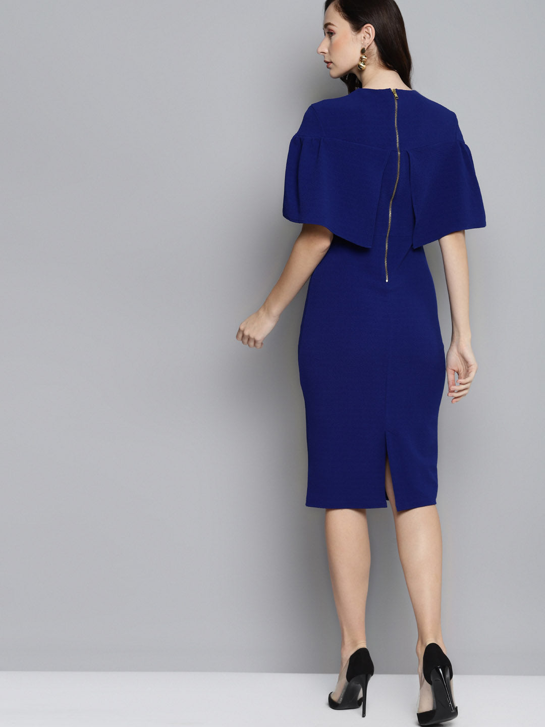 Royal Blue Frill Cape Bodycon Dress