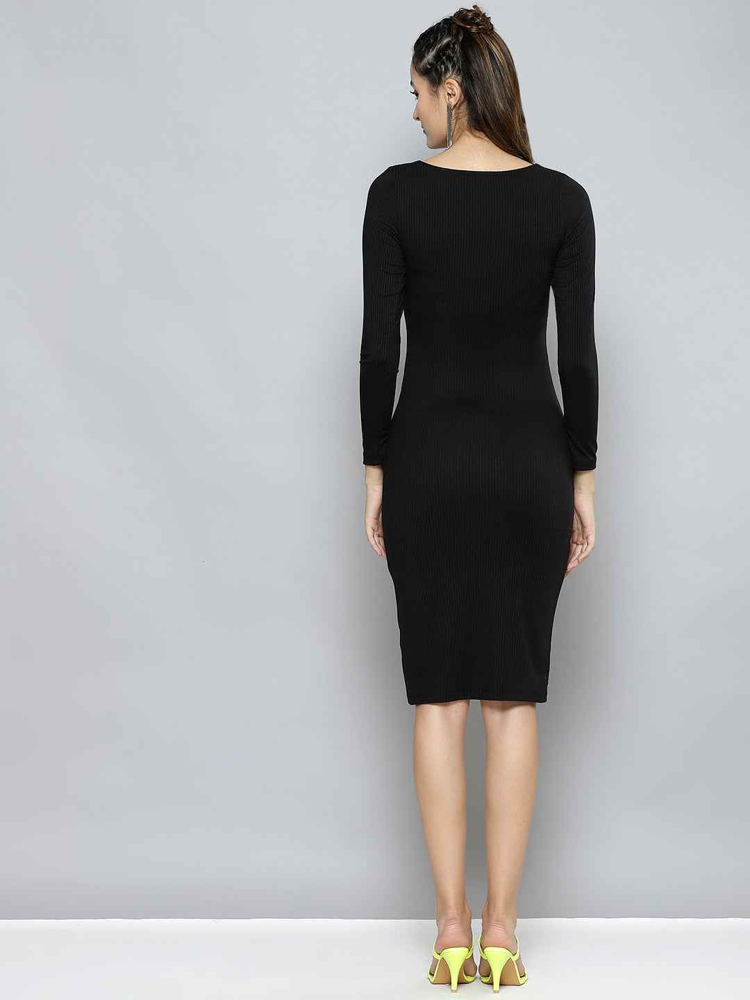 Women Charcoal Rib Sweetheart Neck BodyCon Midi Dress