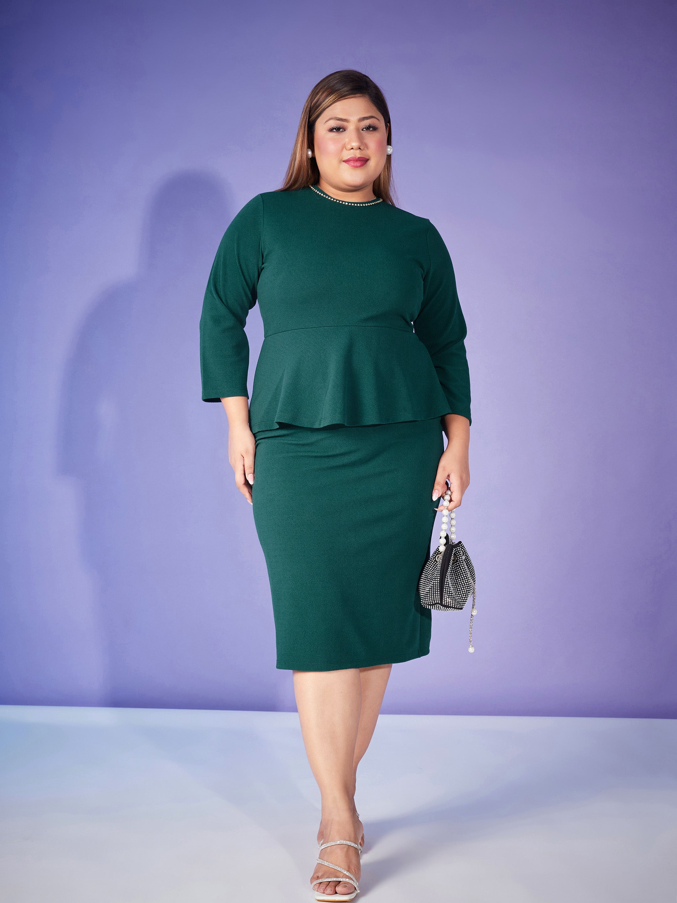 Women Emerald Peplum Bodycon Dress