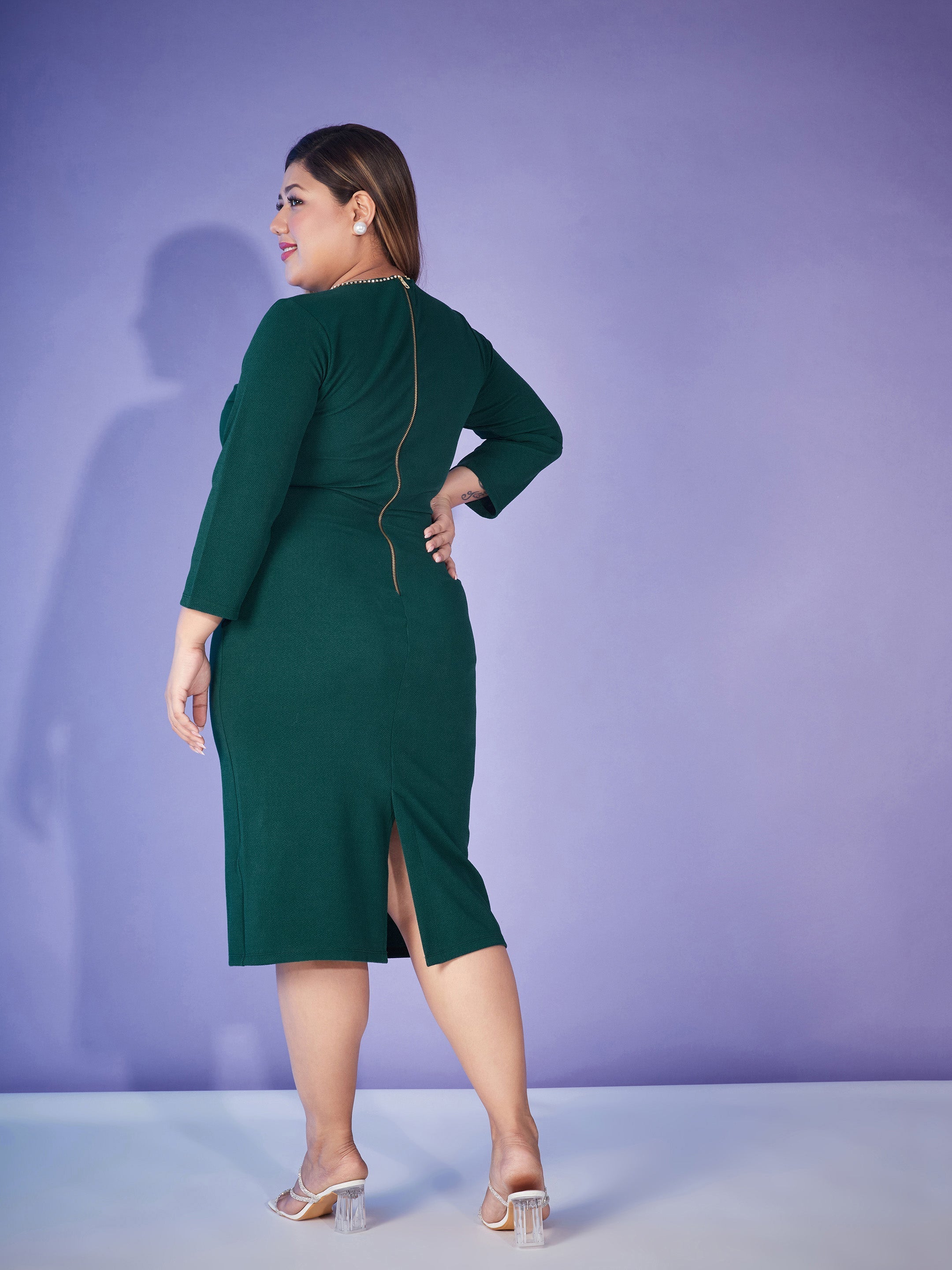 Women Emerald Peplum Bodycon Dress