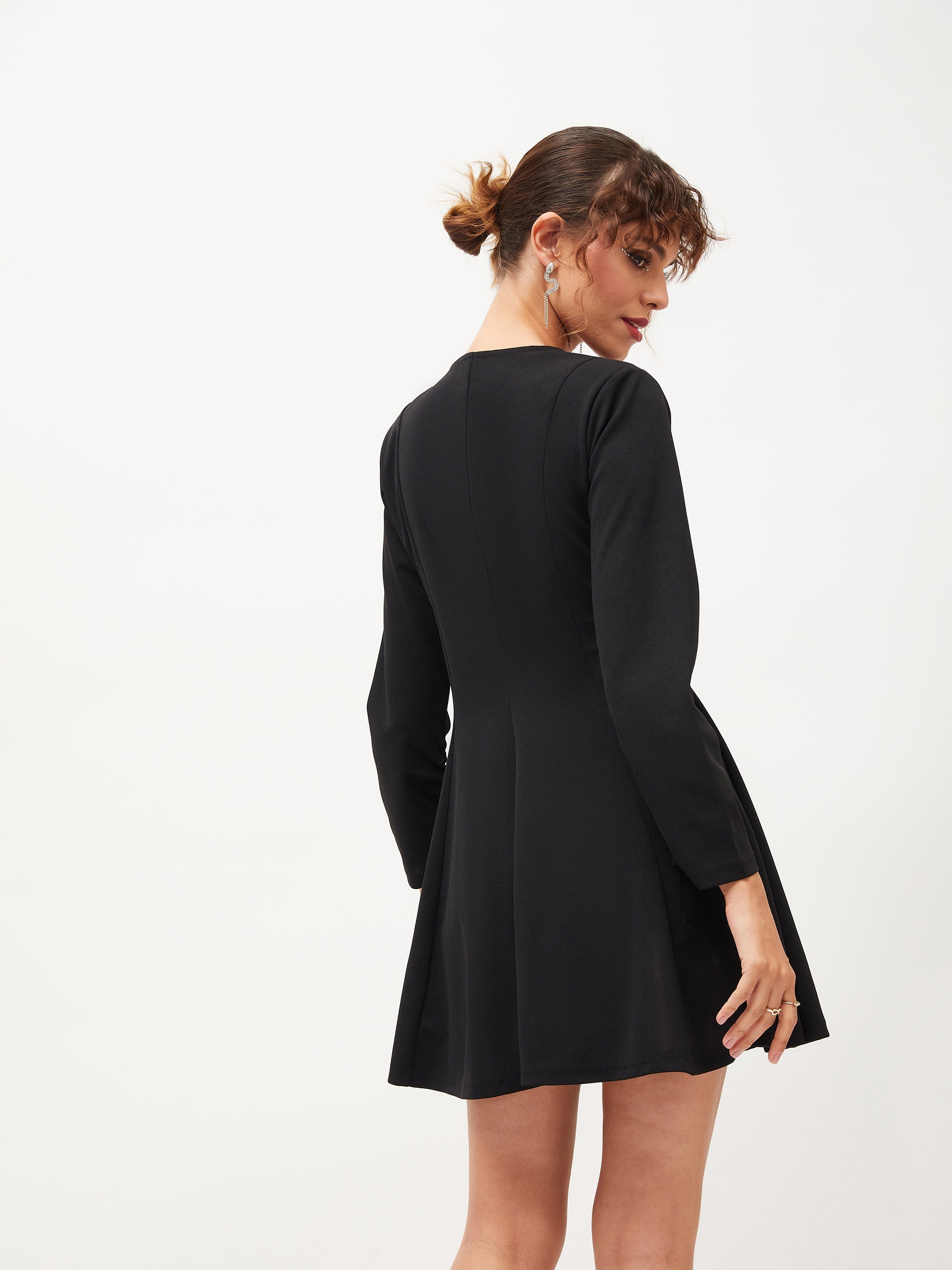 Women Black Knitted Wrap Dress