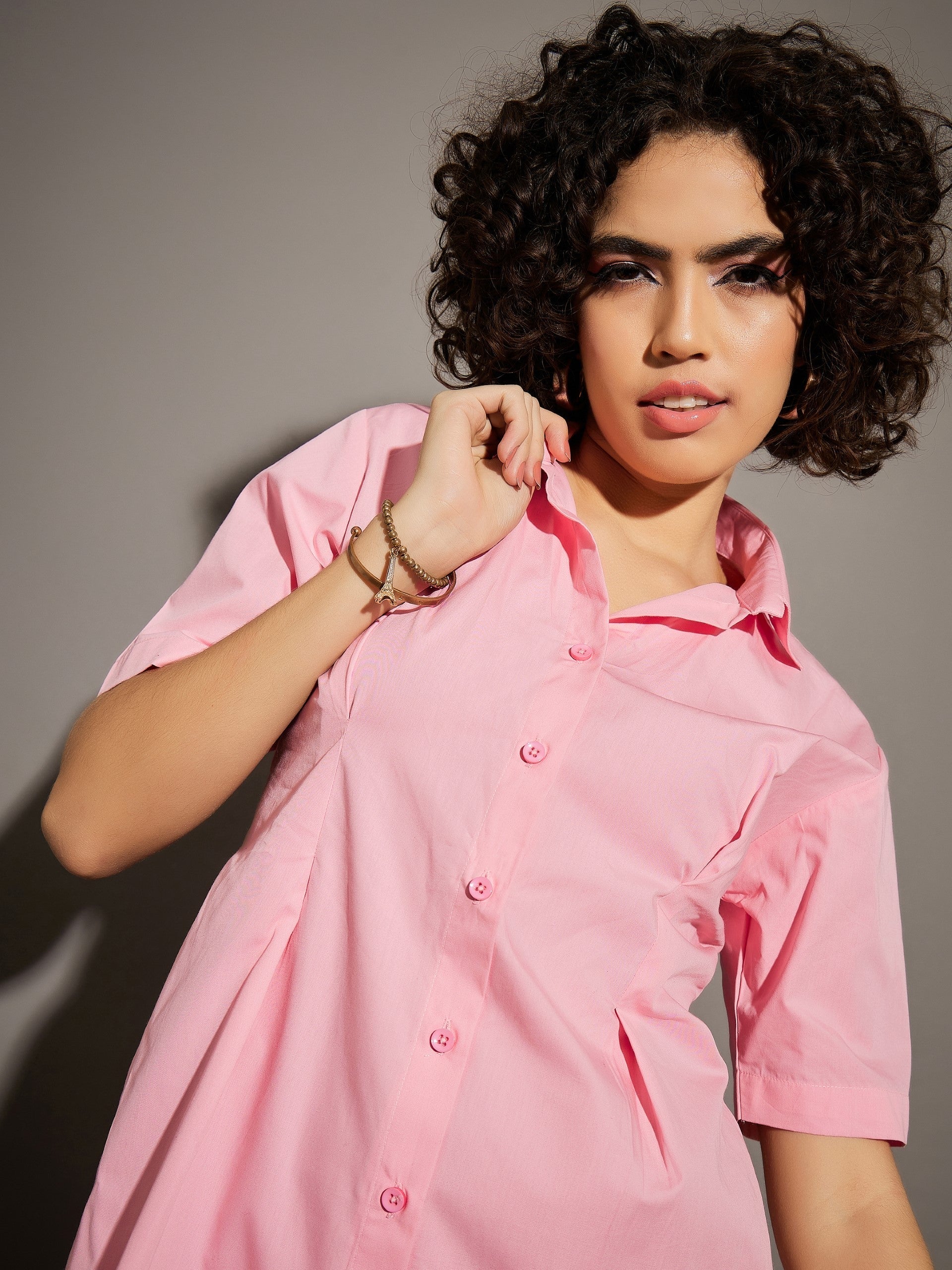 Women Pink Poplin Shirt Dress