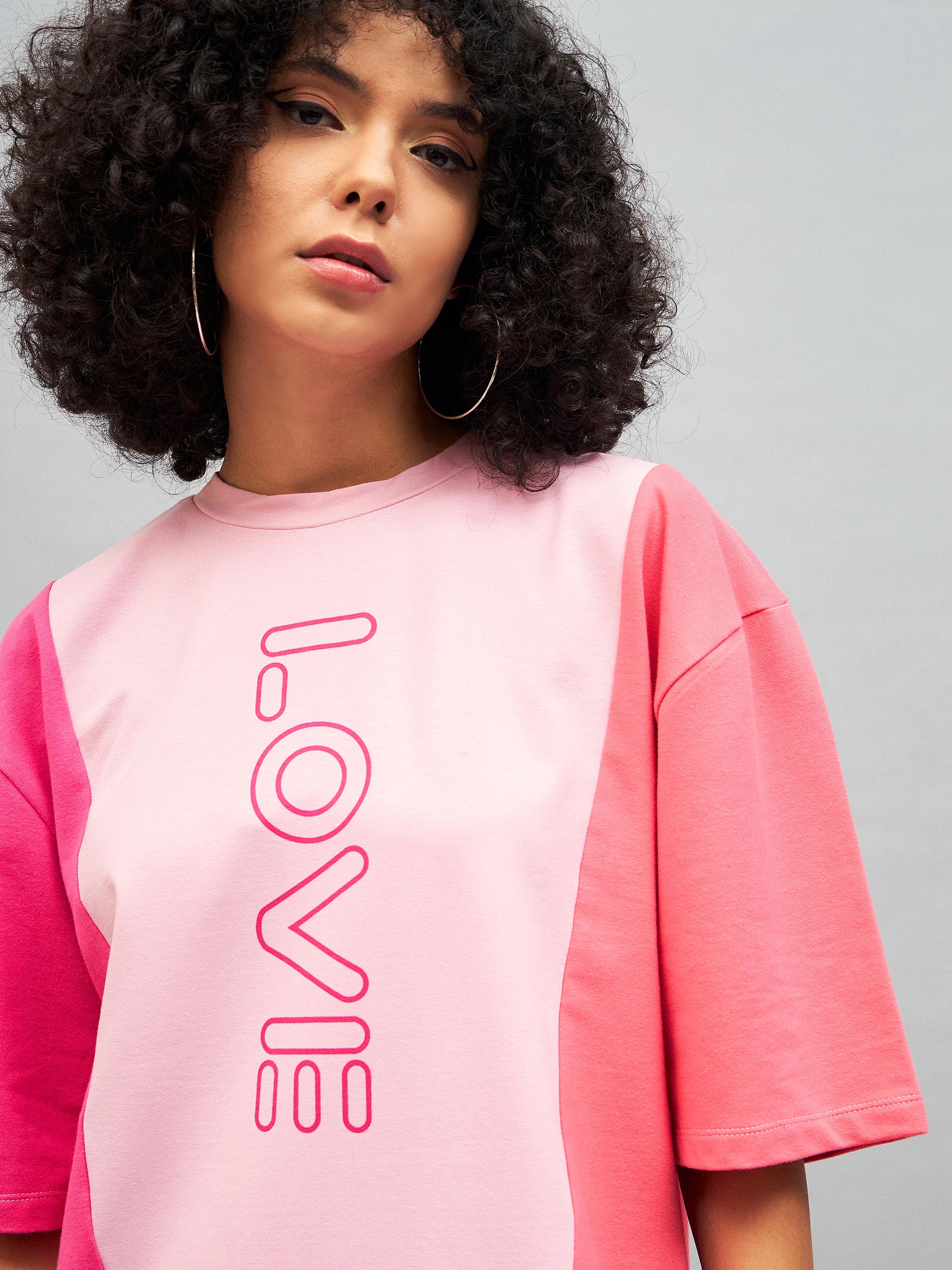 Women Pink LOVE ColorBlock T-Shirt Dress