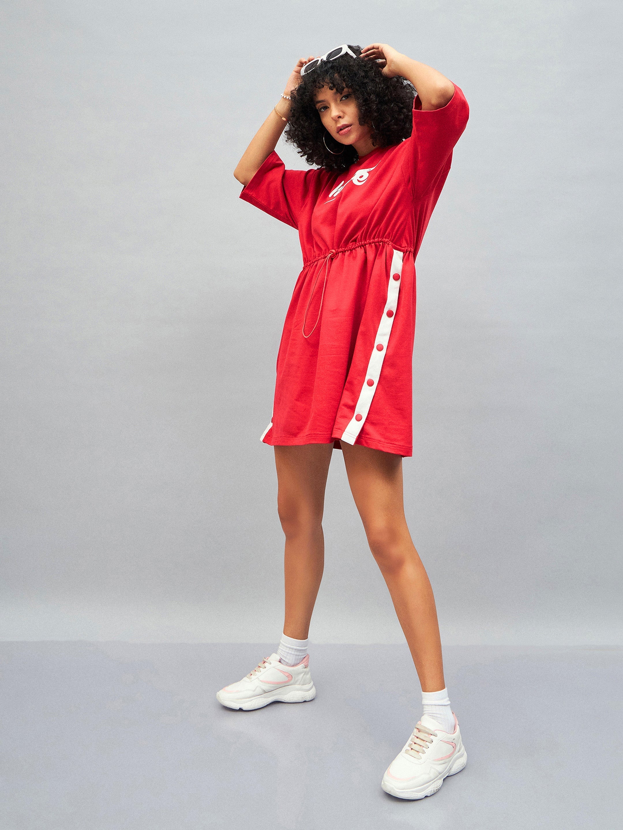 Women Red Knitted HOPE T-Shirt Dress