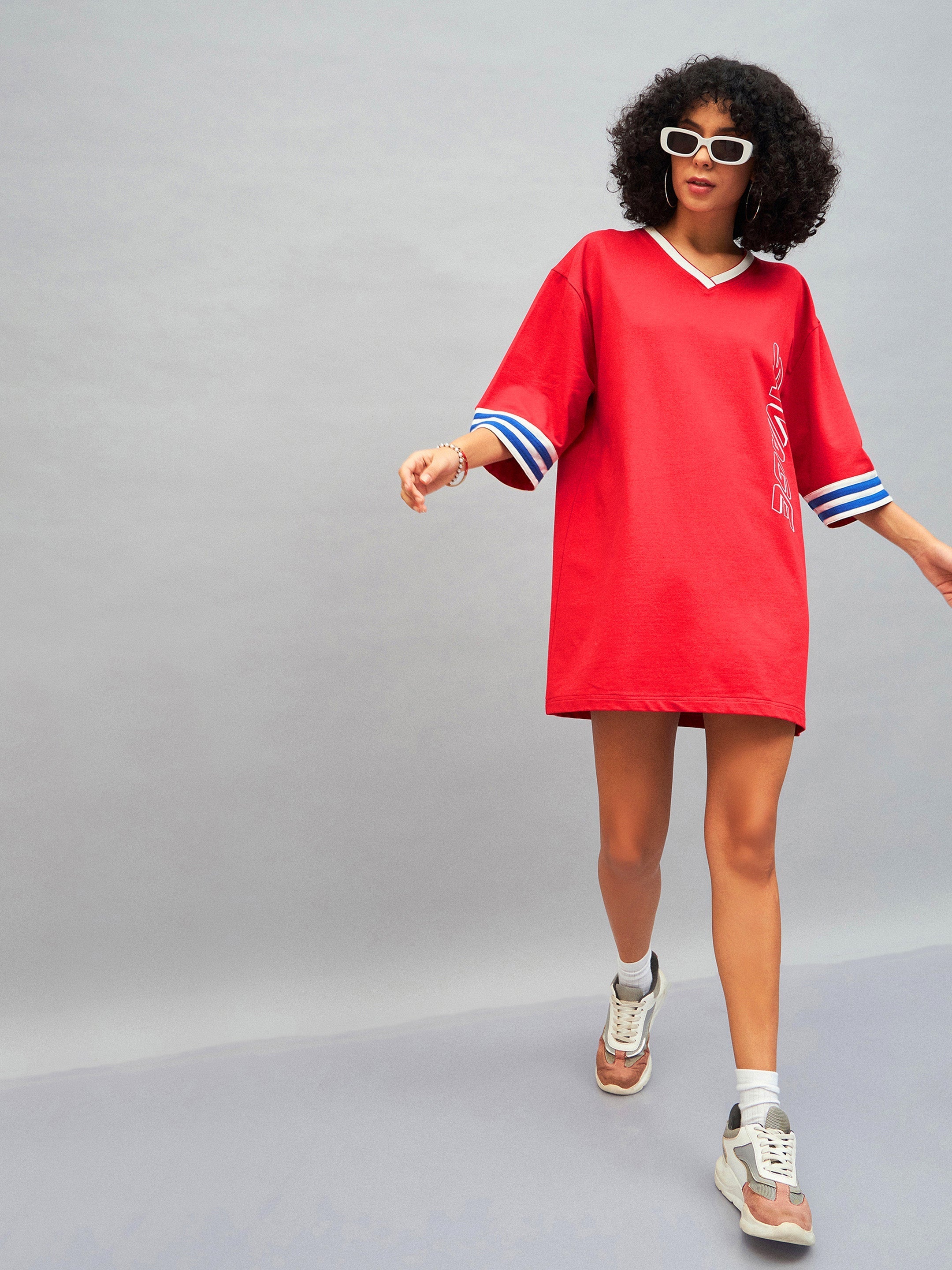 Women Red SAVAGE T-Shirt Dress