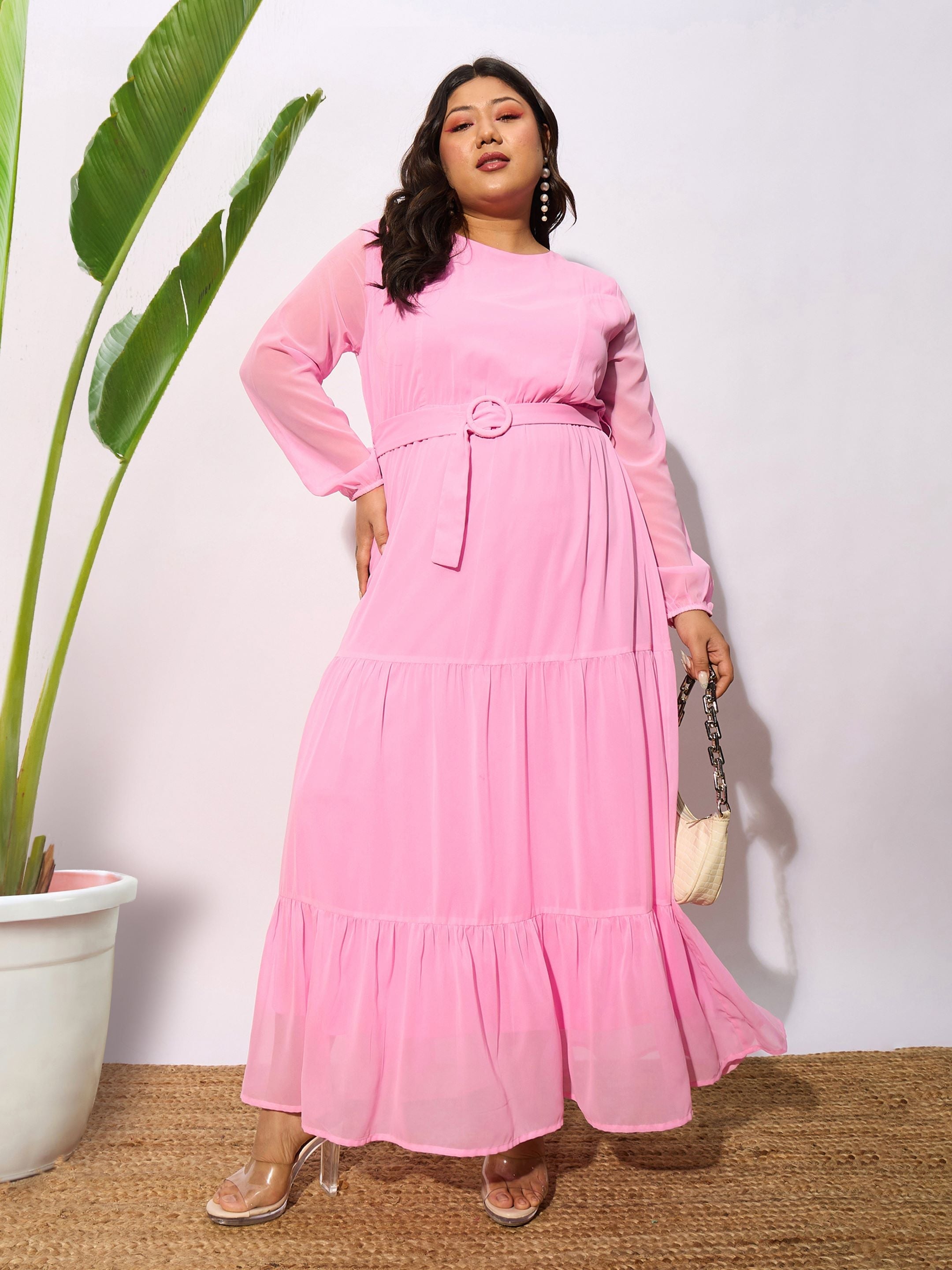 Women Pink Tiered Maxi Dress