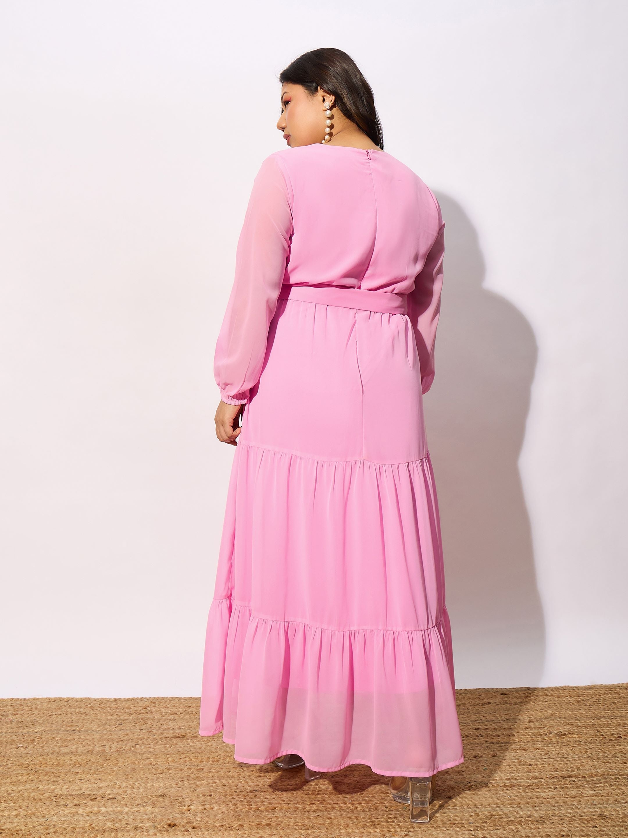 Women Pink Tiered Maxi Dress