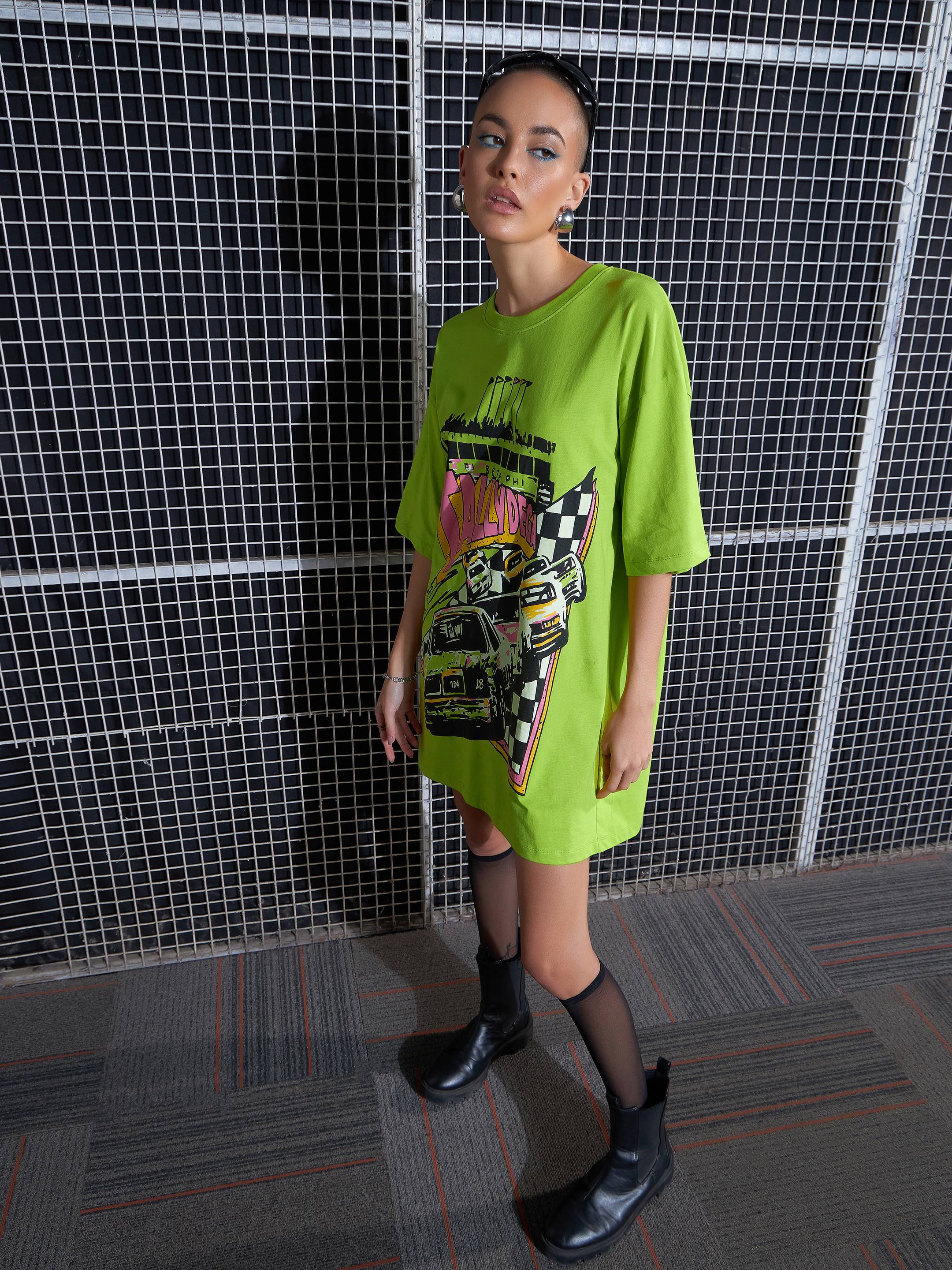 Women Green TALLYDEGA Oversized T-Shirt Dress