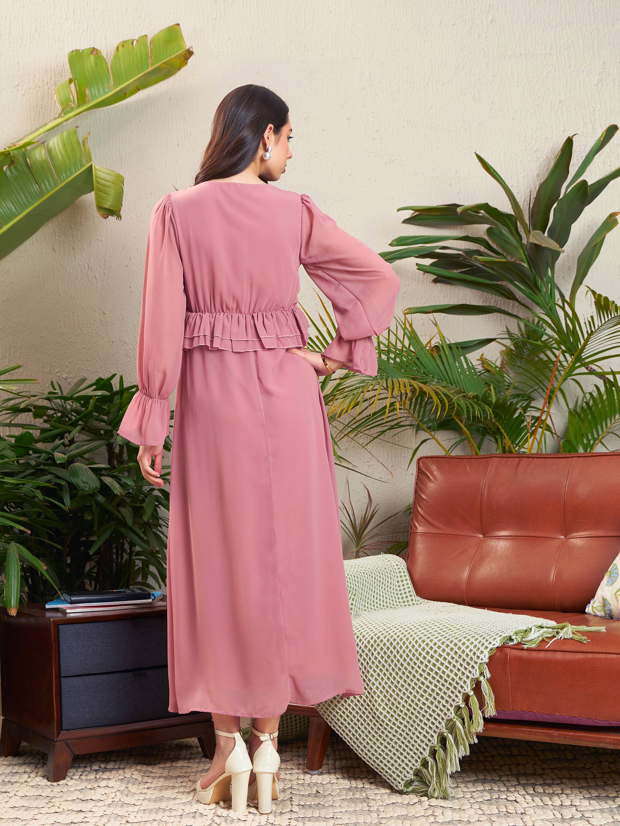 Women Pink Peplum Maxi Dress