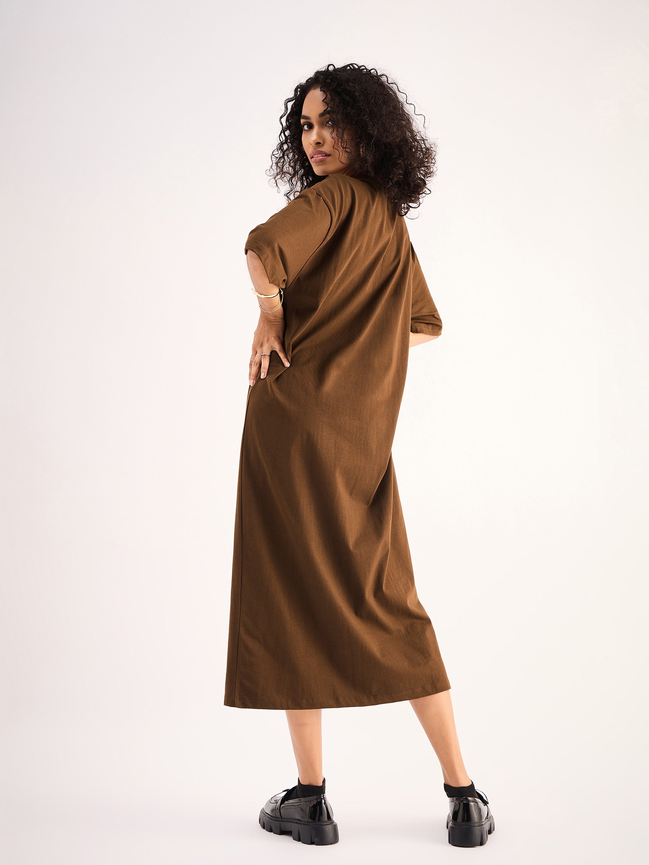 Women Brown Oversized T-Shirt Dress