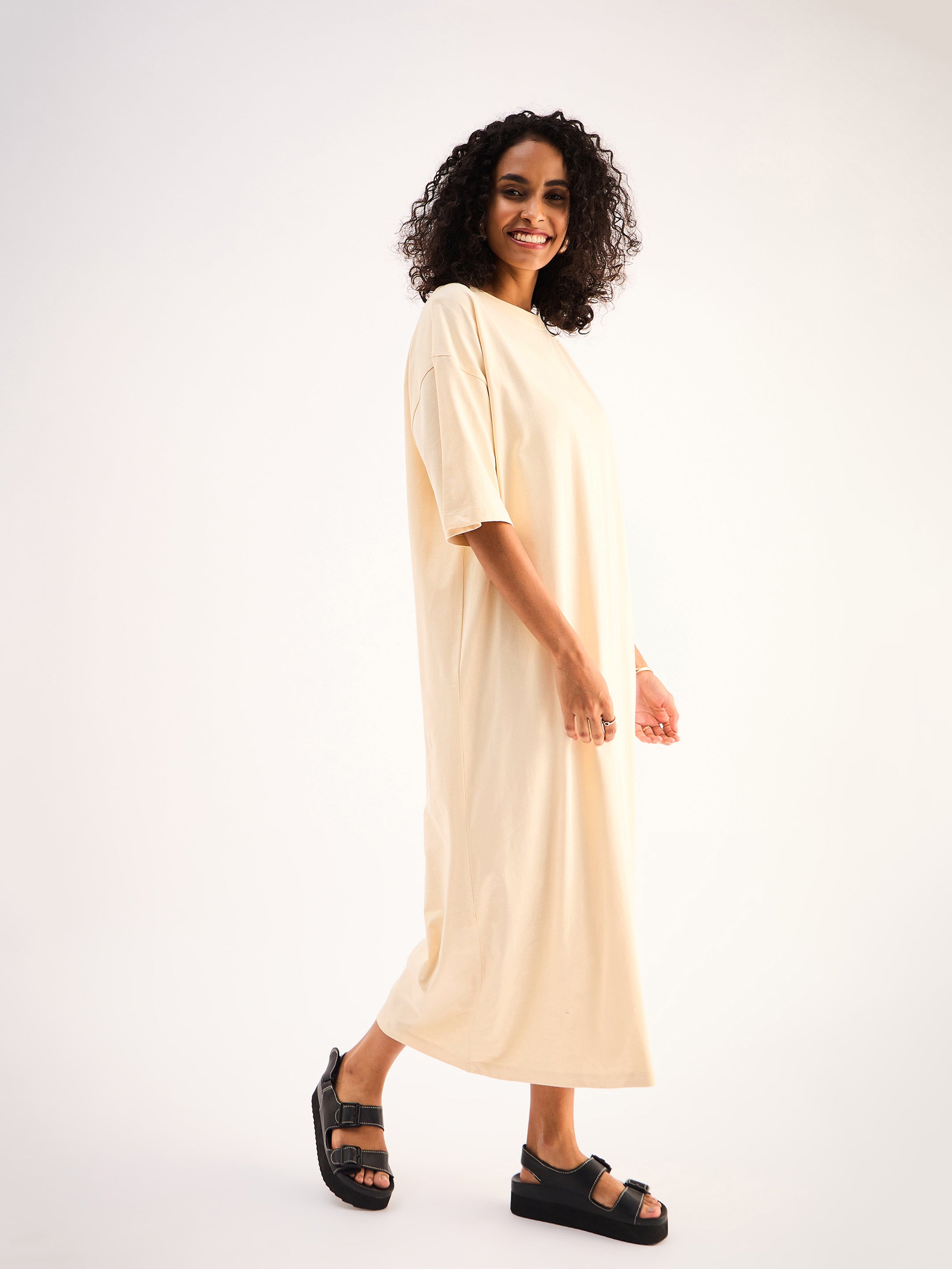 Women Beige Oversized T-Shirt Dress