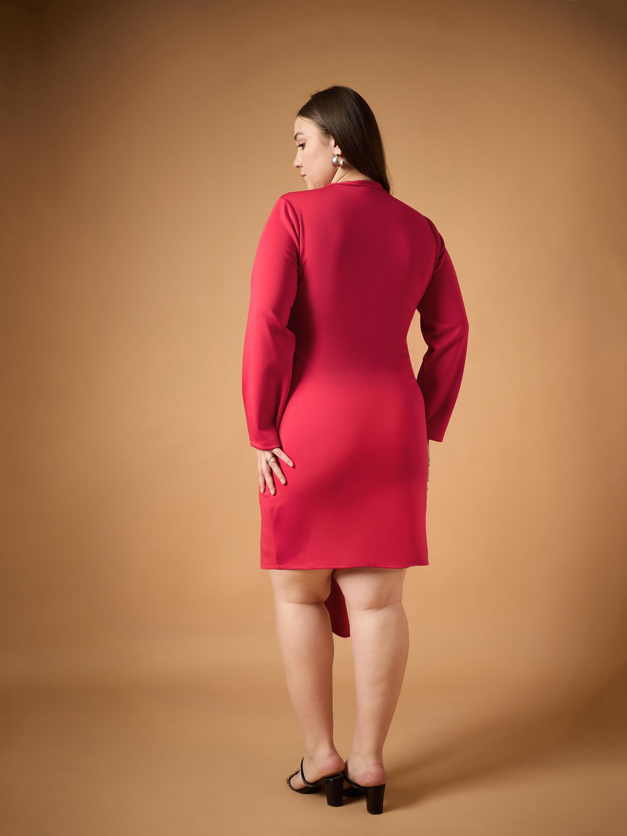 Women Red Front Knot Detail Short Dress