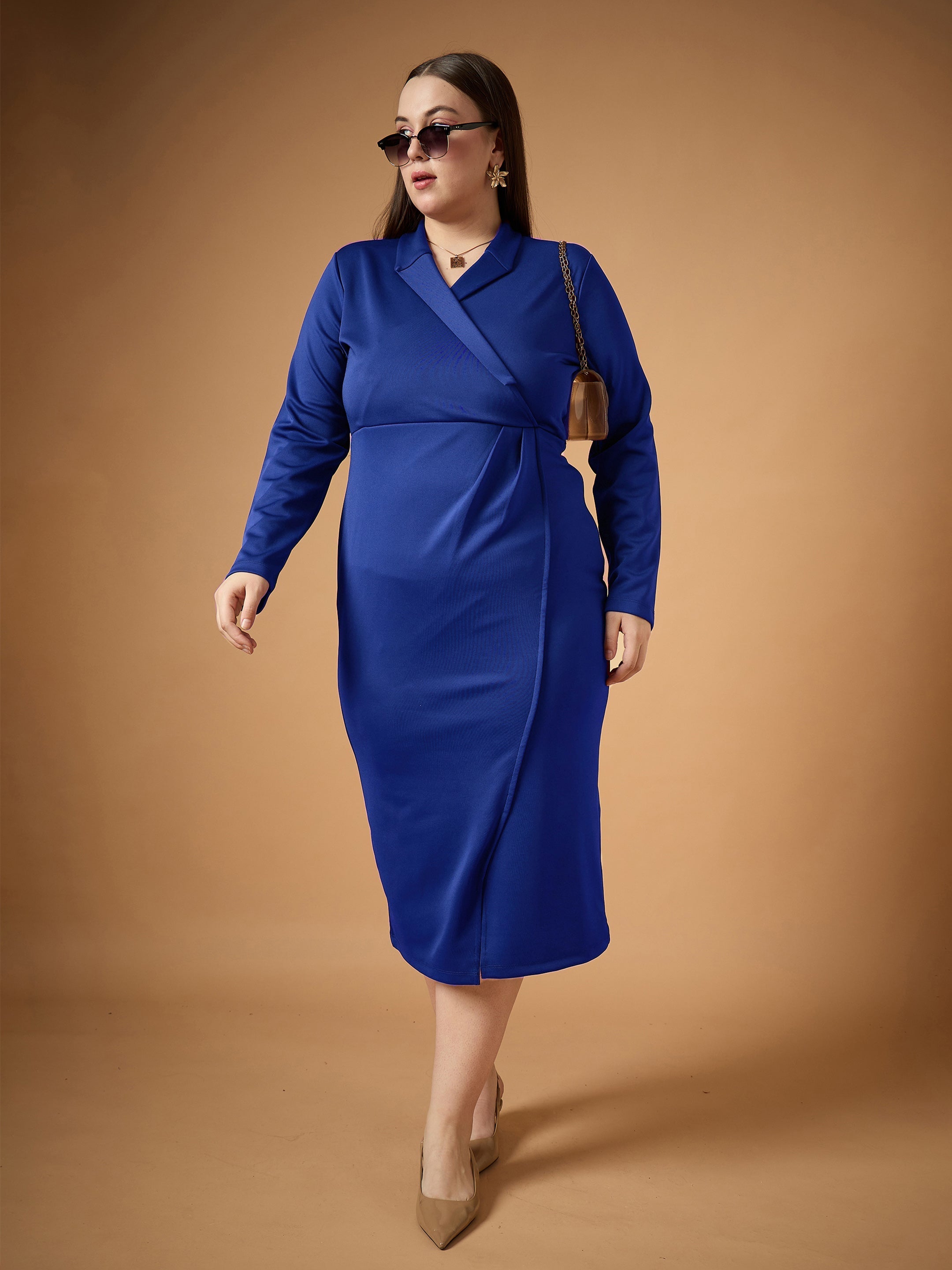 Women Royal Blue Full Sleeves Midi Dress