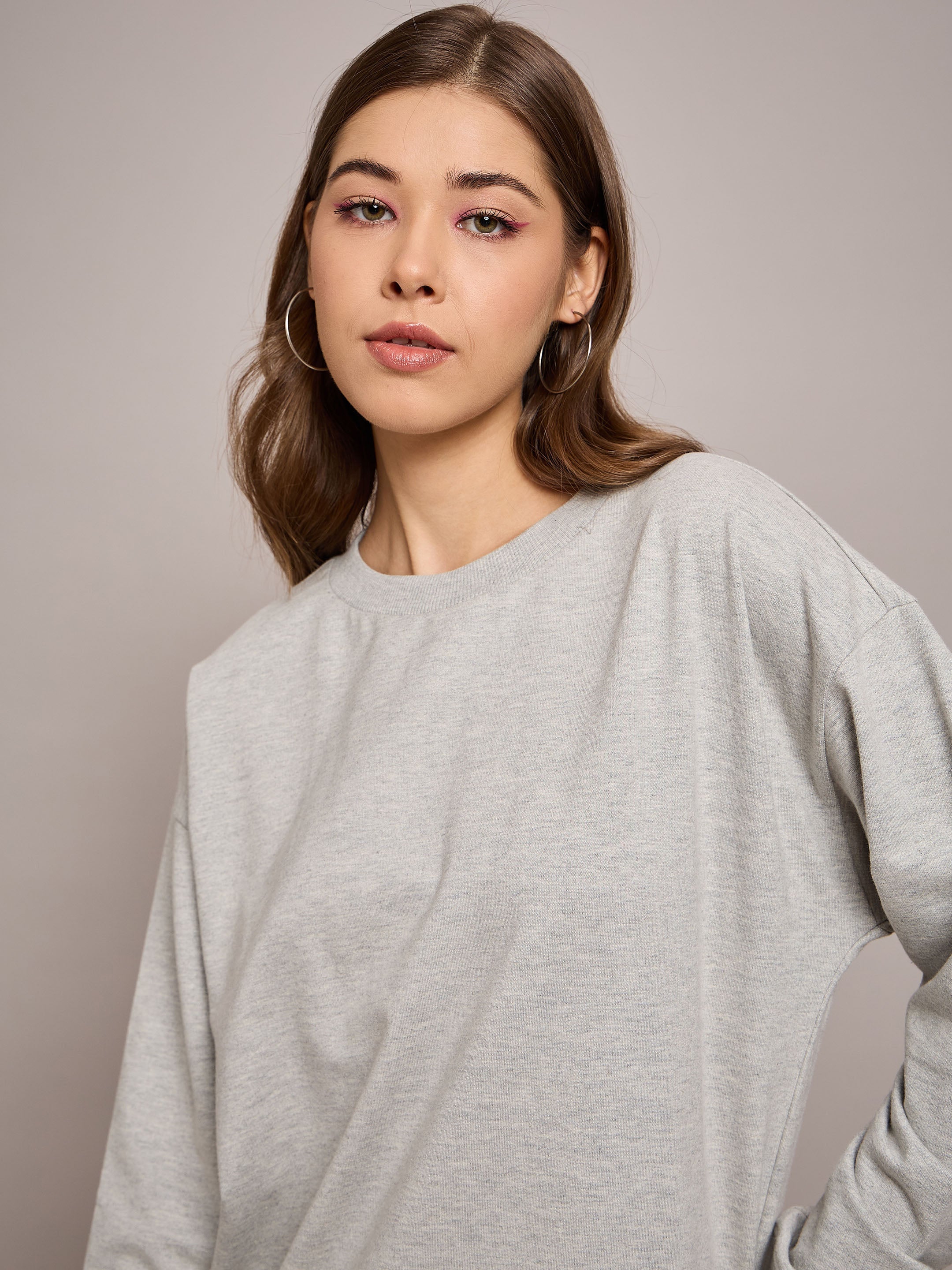 Women Grey Melange Terry Oversized Midi Sweat Dress