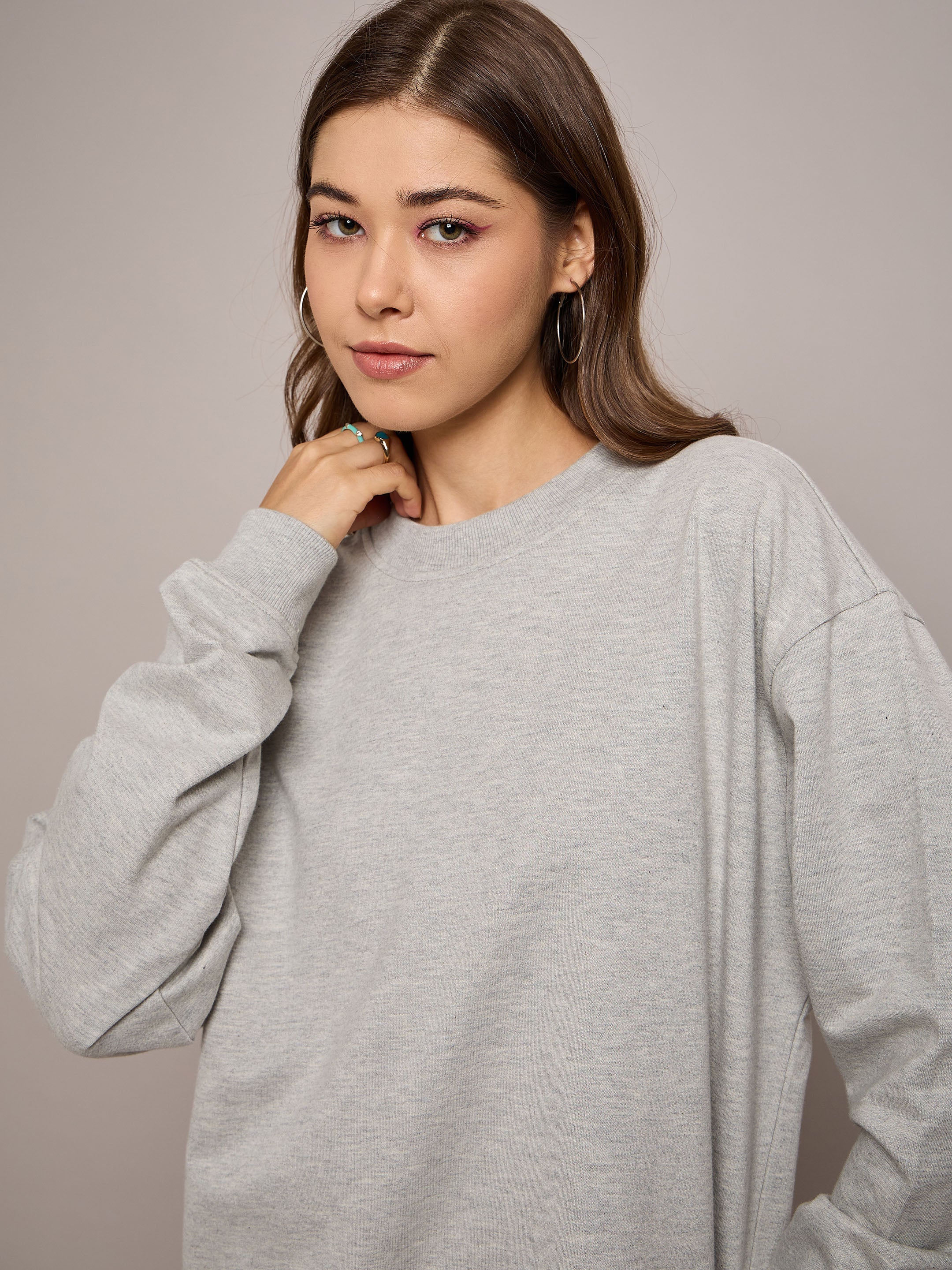 Women Grey Melange Terry Oversized Short Sweat Dress