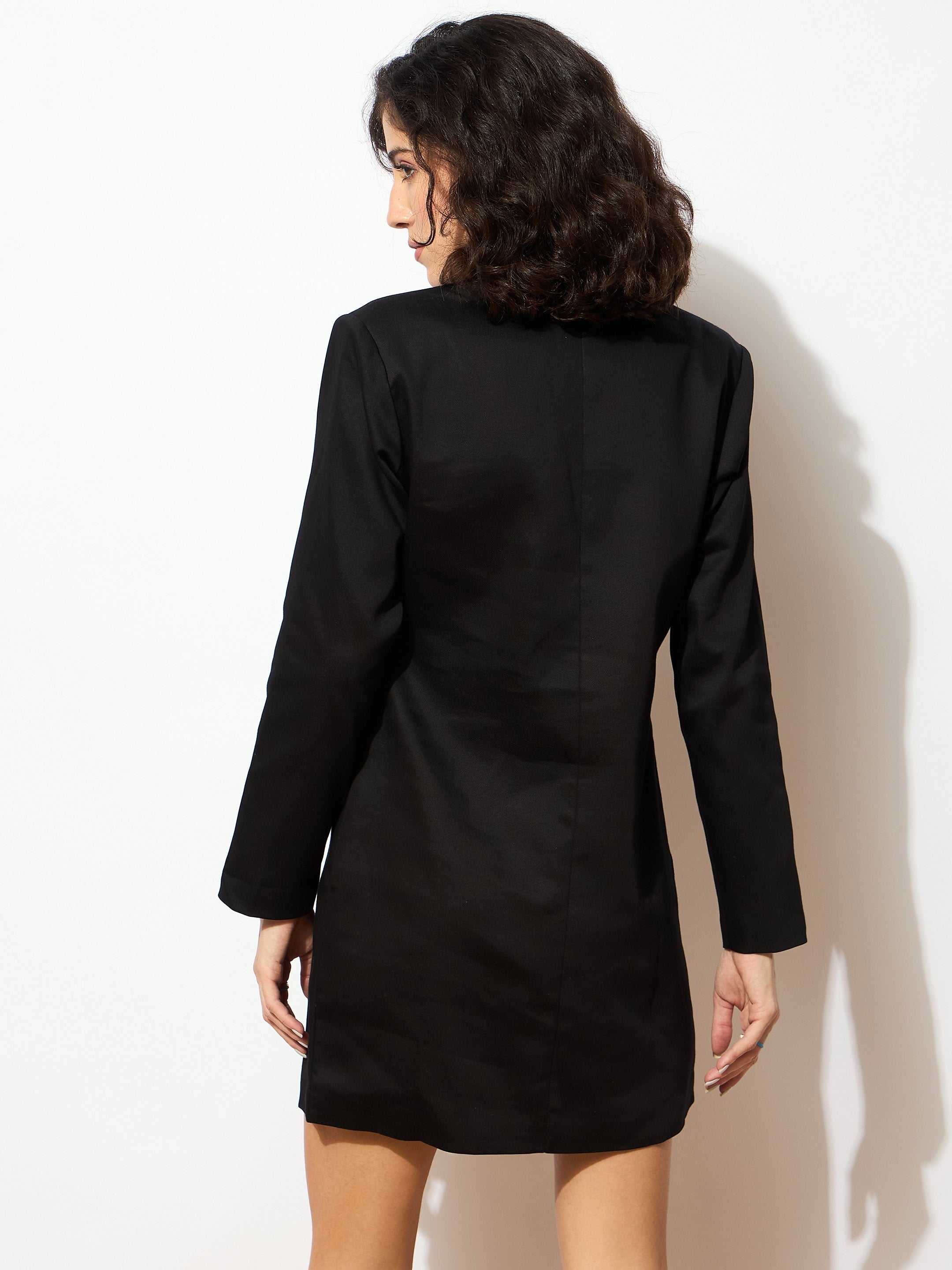 Women Black Full Sleeves Double Breasted Blazer Dress