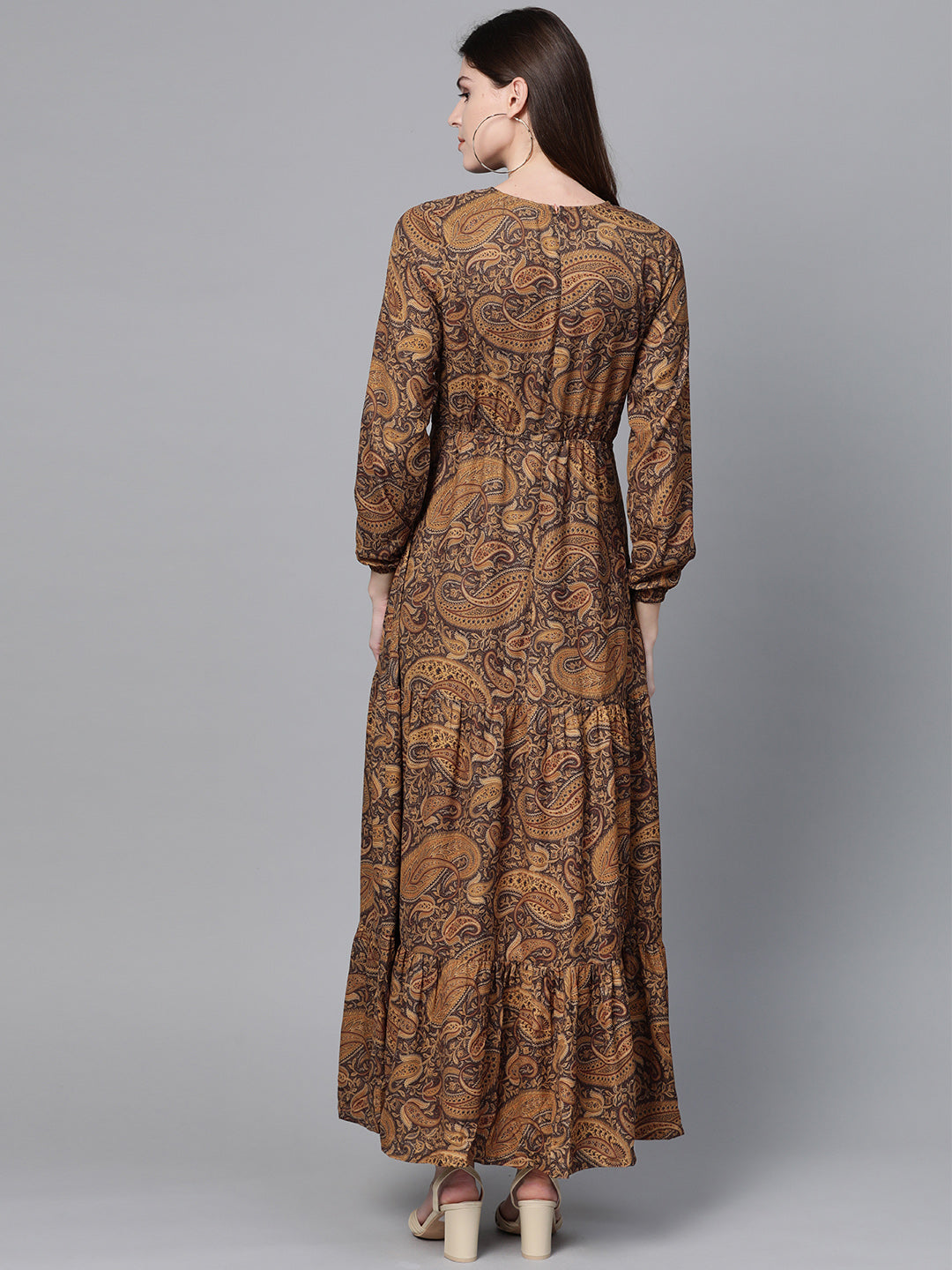 Brown Paisley Tiered Maxi