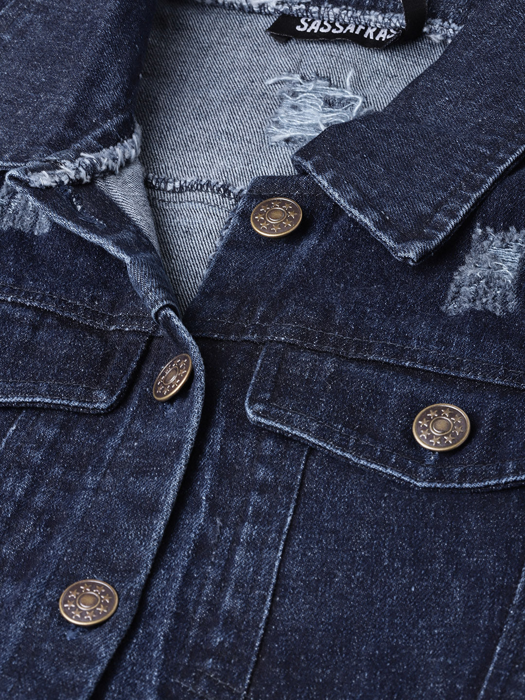 Dark Blue Denim Distressed Jacket