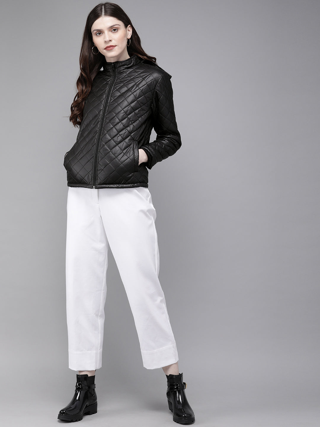 Black Quilted Hooded Puffer Jacket