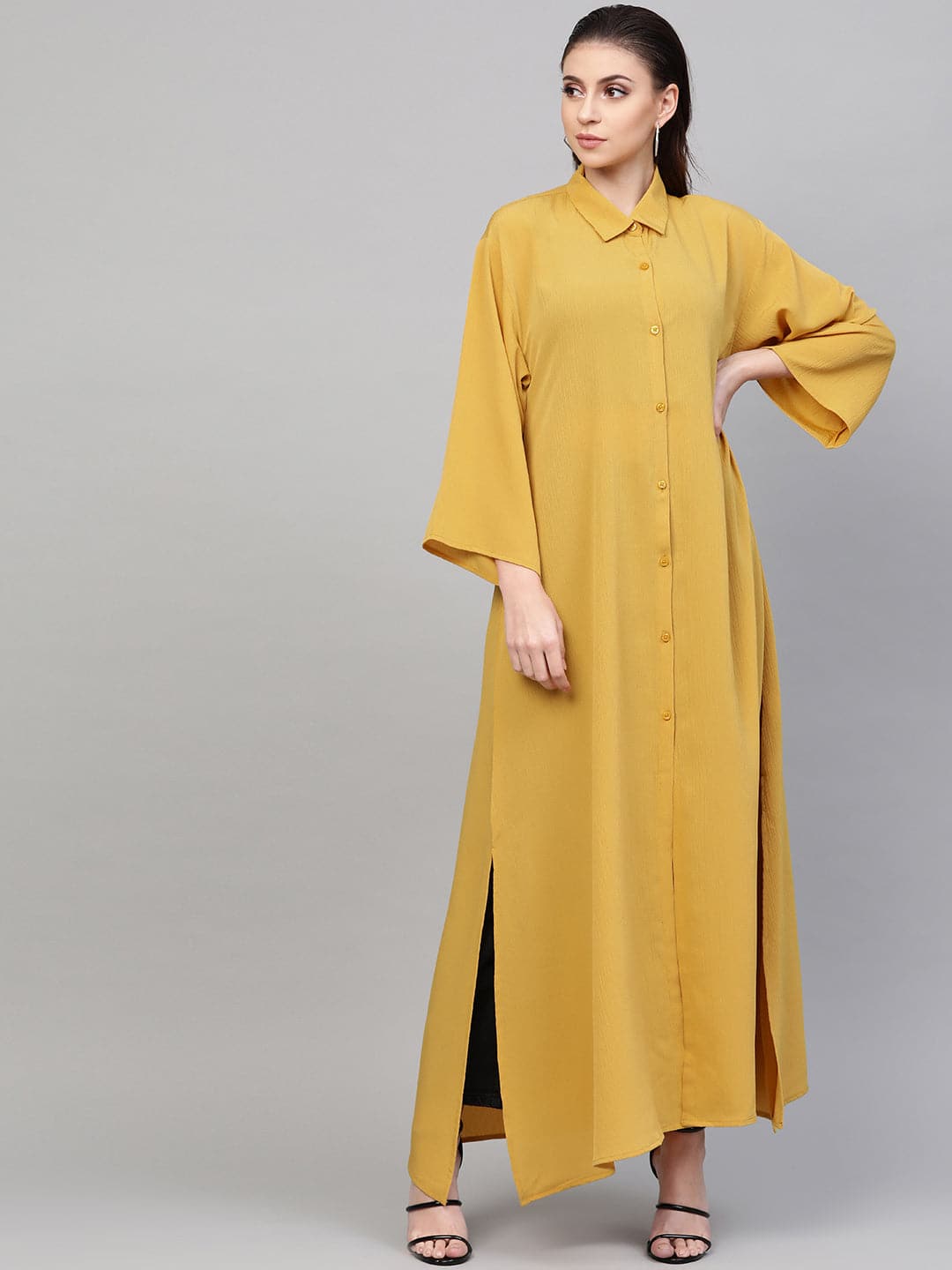 Mustard Button Placket Longline Shrug