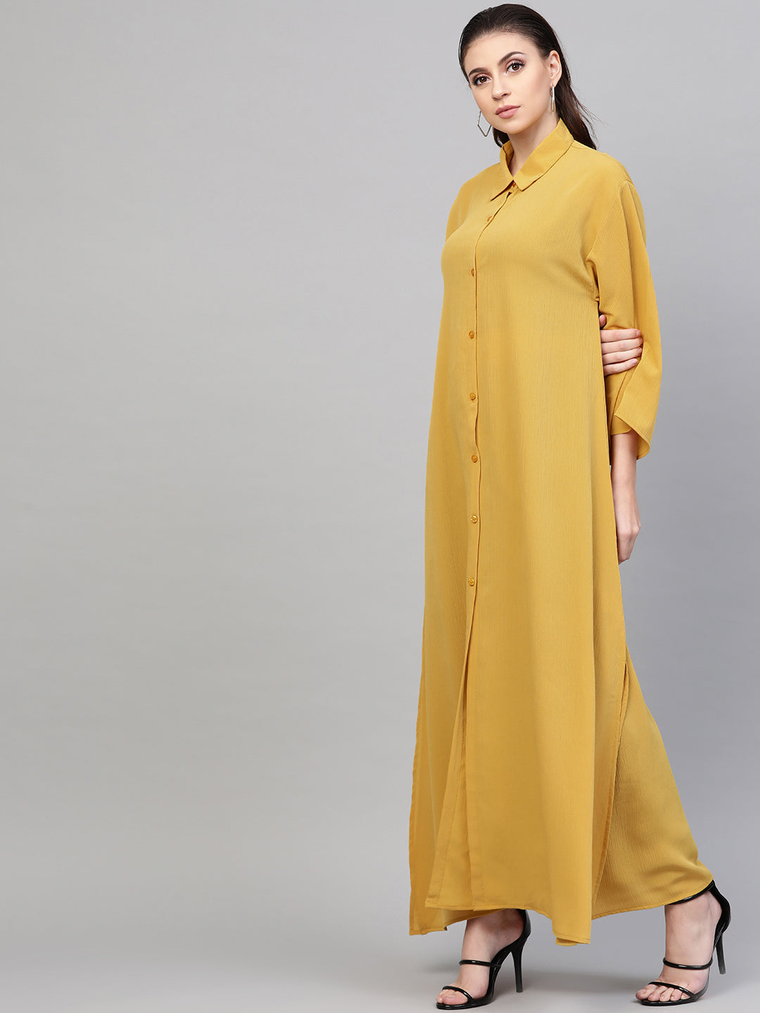 Mustard Button Placket Longline Shrug