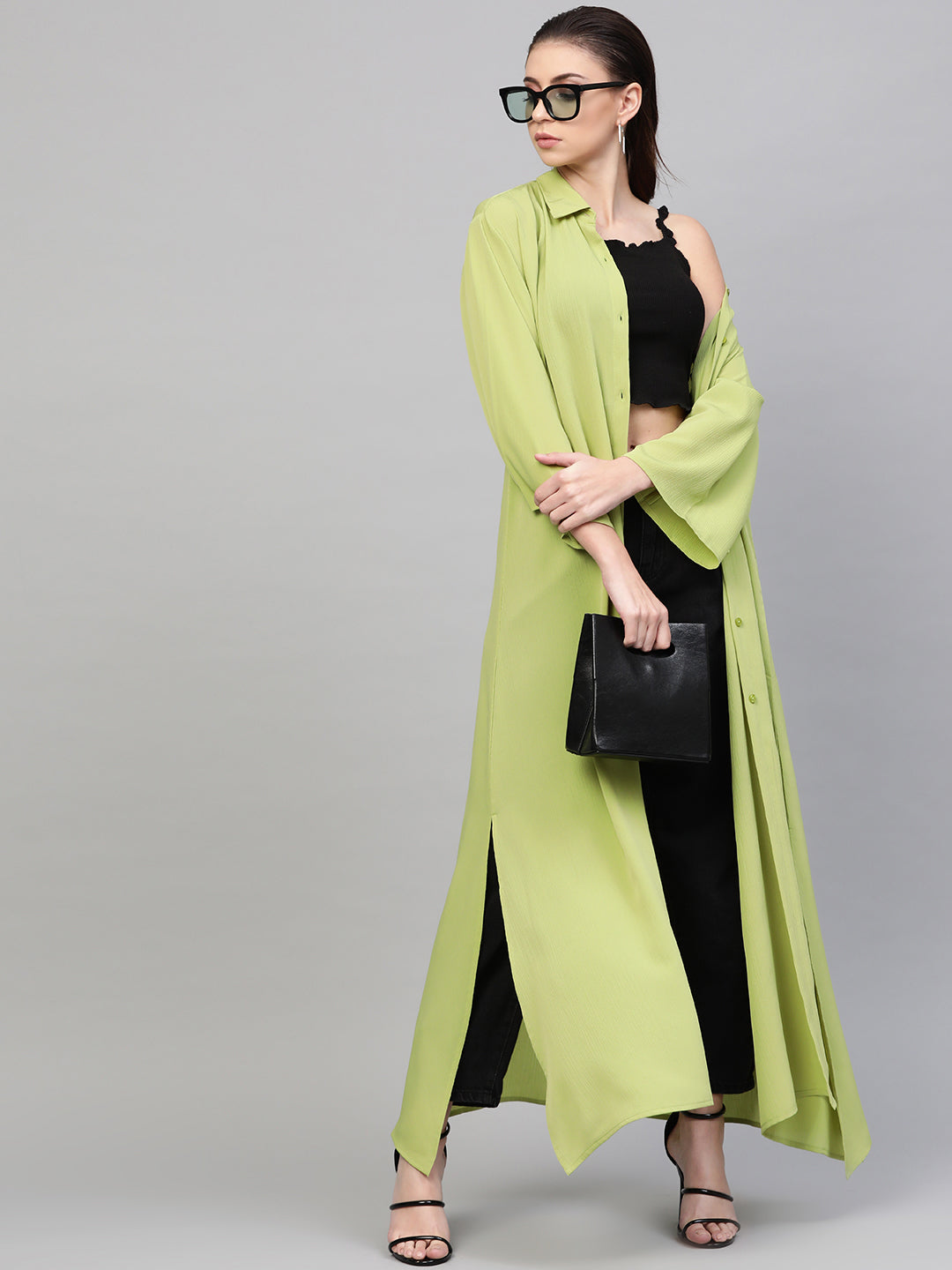 Mint Green Button Placket Longline Shrug