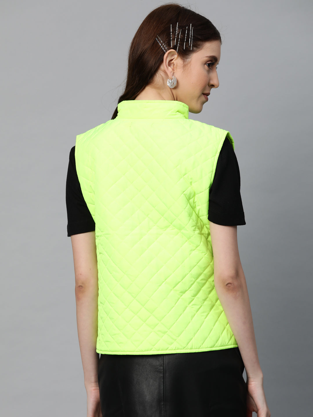 Neon Green Sleeveless Quilted Puffer Jacket