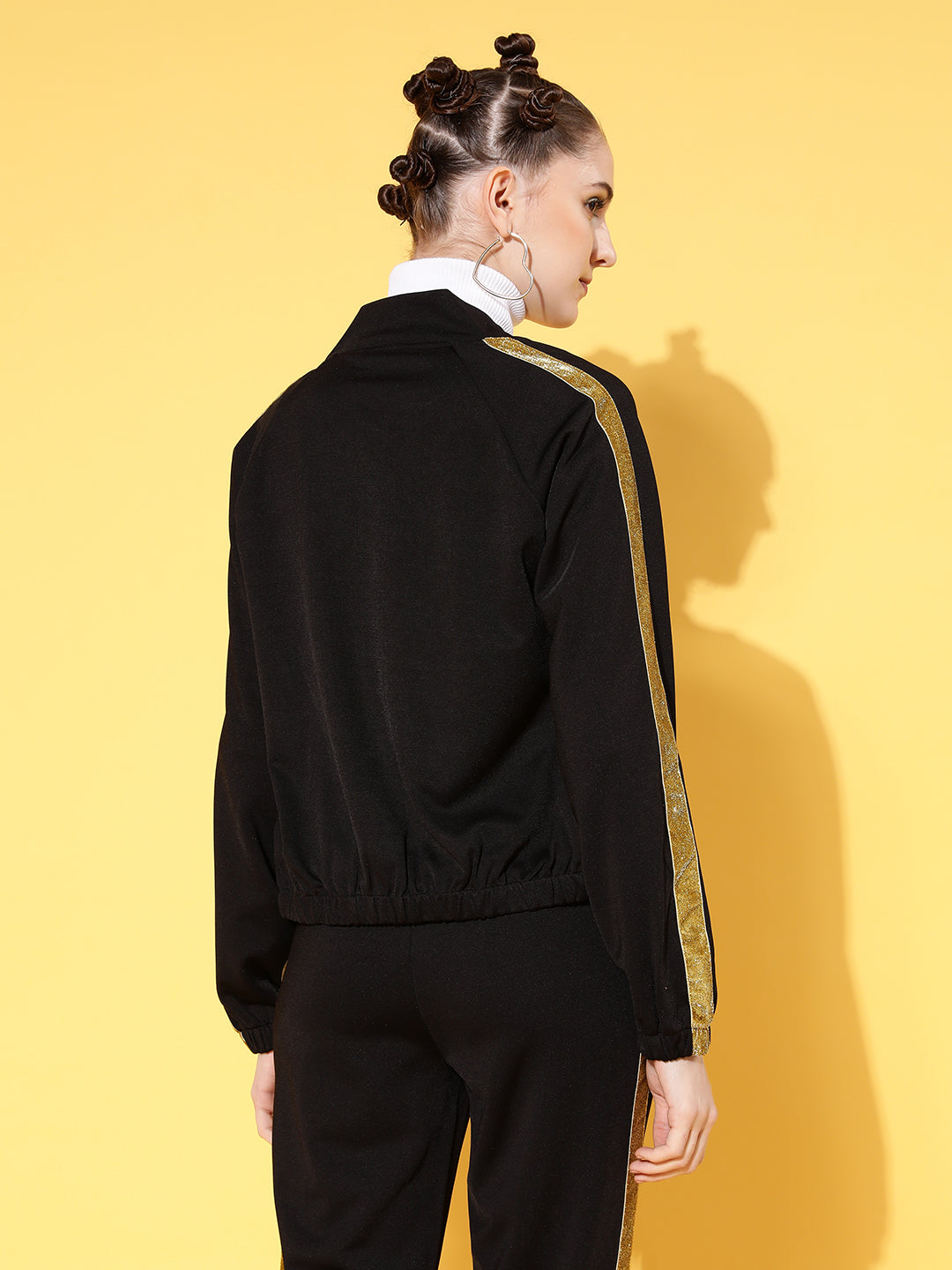 Women Black Tape Detail Bomber Jacket