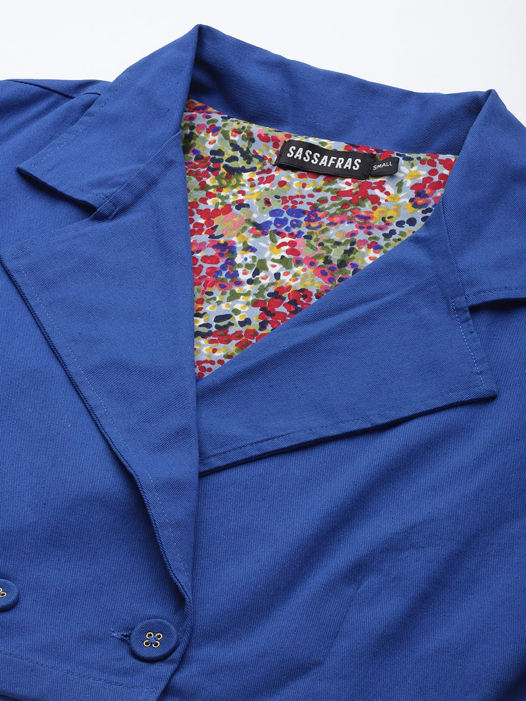 Women Blue Twill Crop Blazer