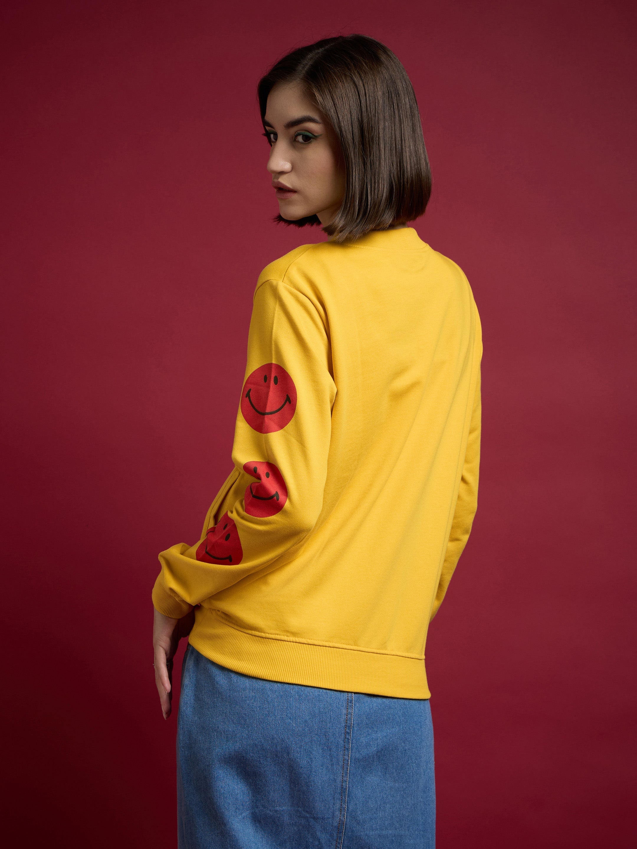 Women Yellow Terry 07 Embroidered Varsity Jacket