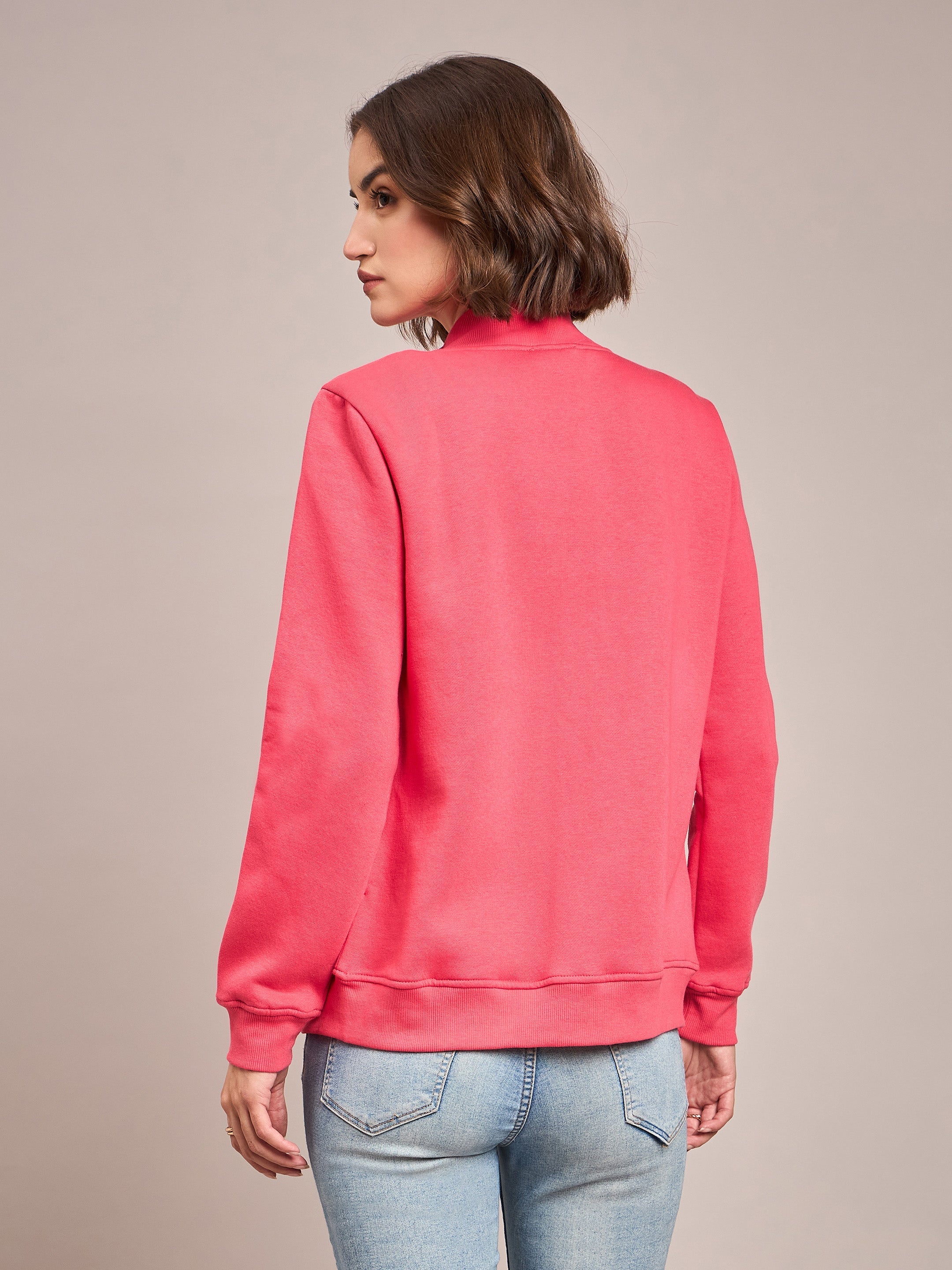 Women Pink Fleece Zipper Jacket