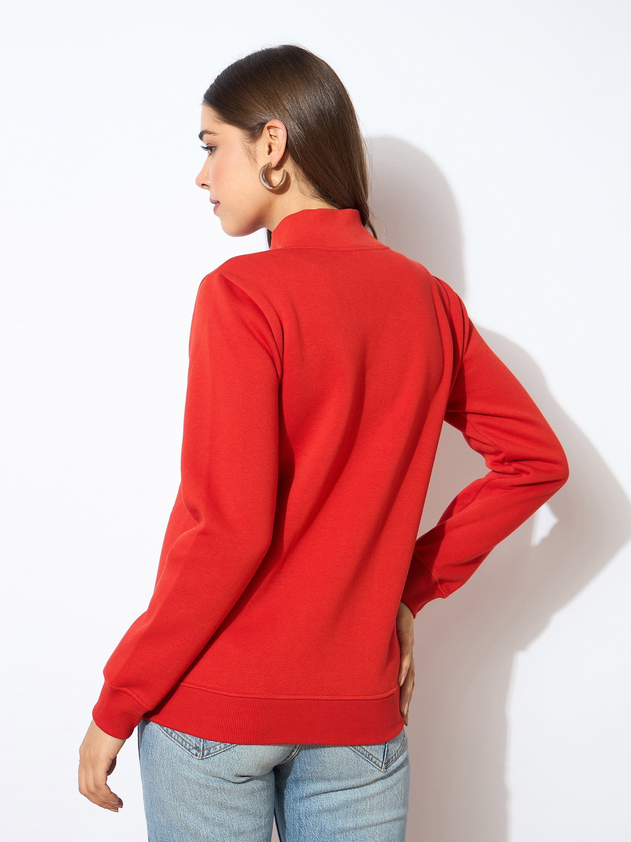 Women Red Fleece Zipper Jacket