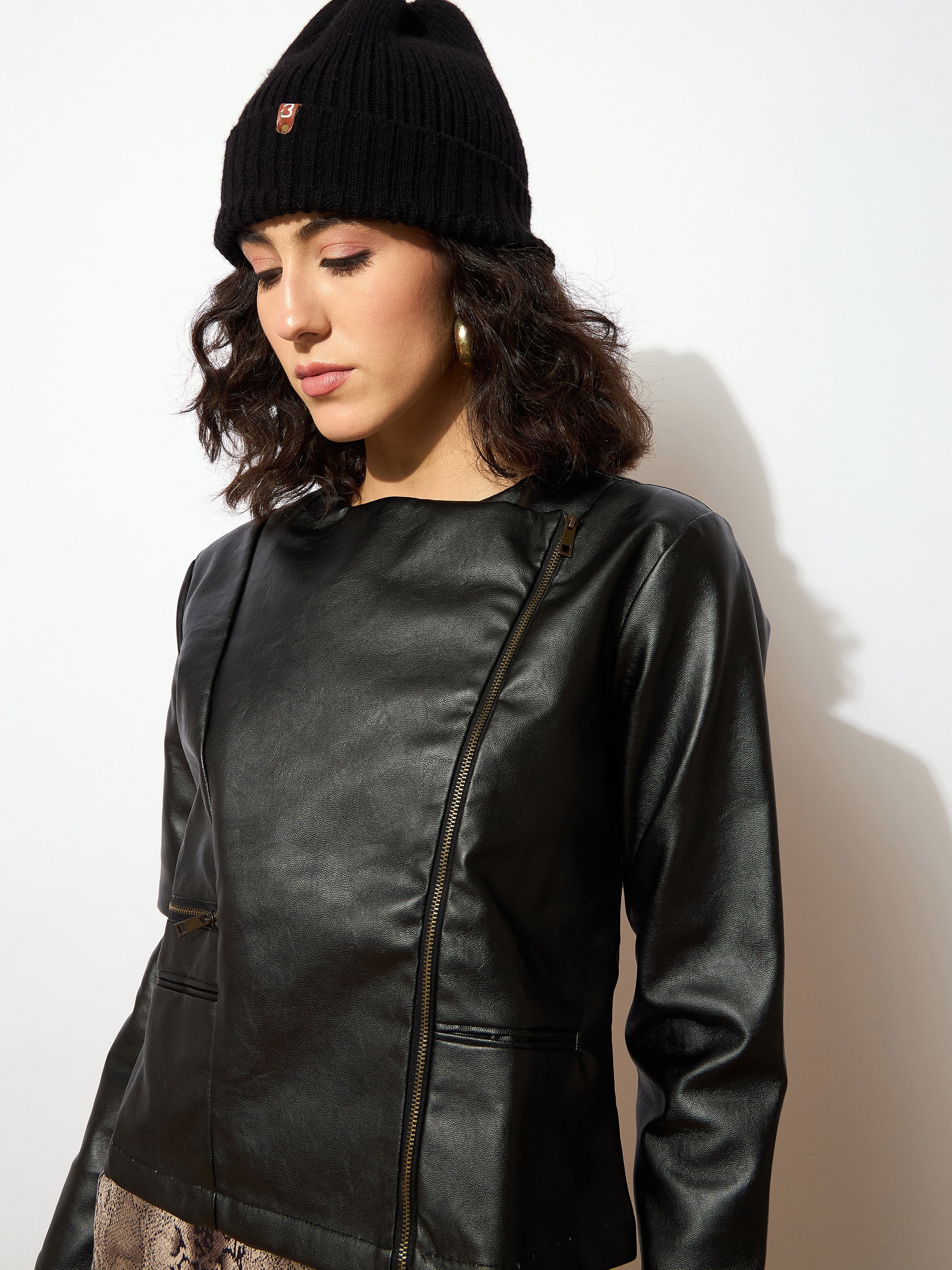 Women Black PU Biker Jacket