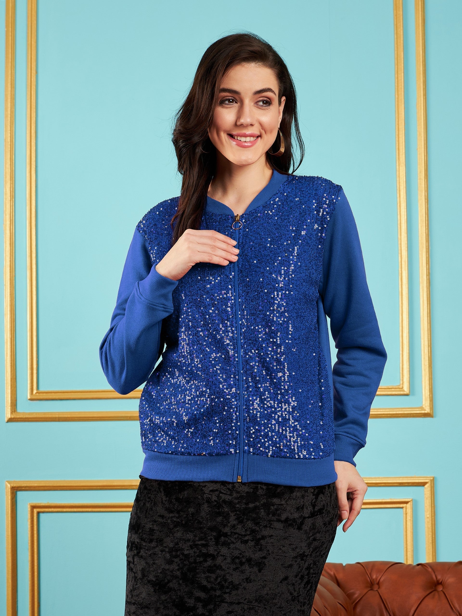 Women Royal Blue Sequin Jacket