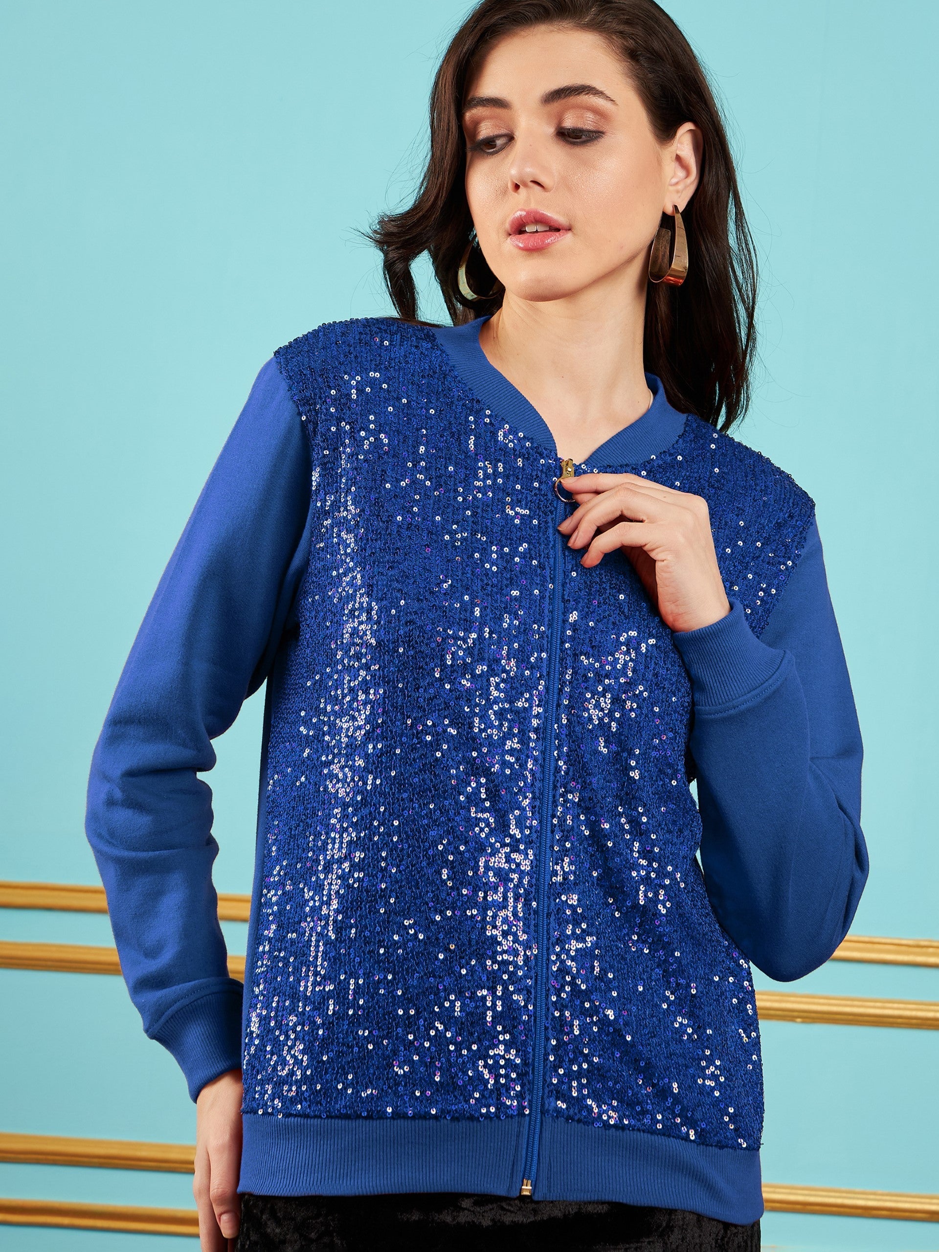 Women Royal Blue Sequin Jacket