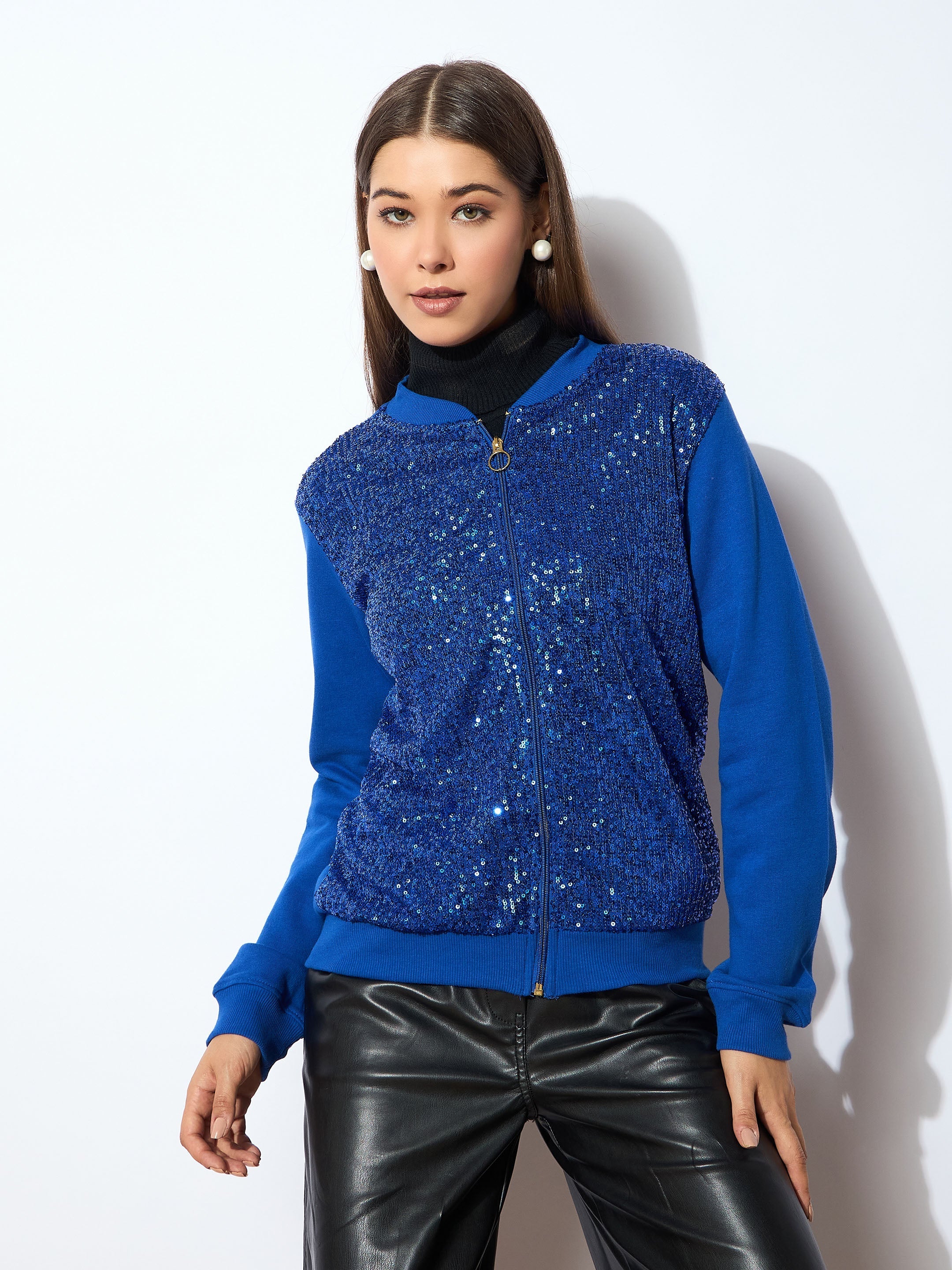 Women Royal Blue Sequin Jacket