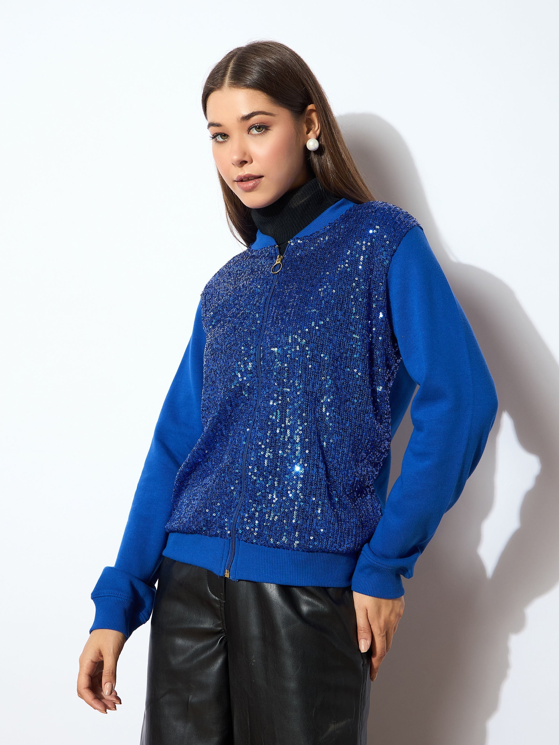 Women Royal Blue Sequin Jacket