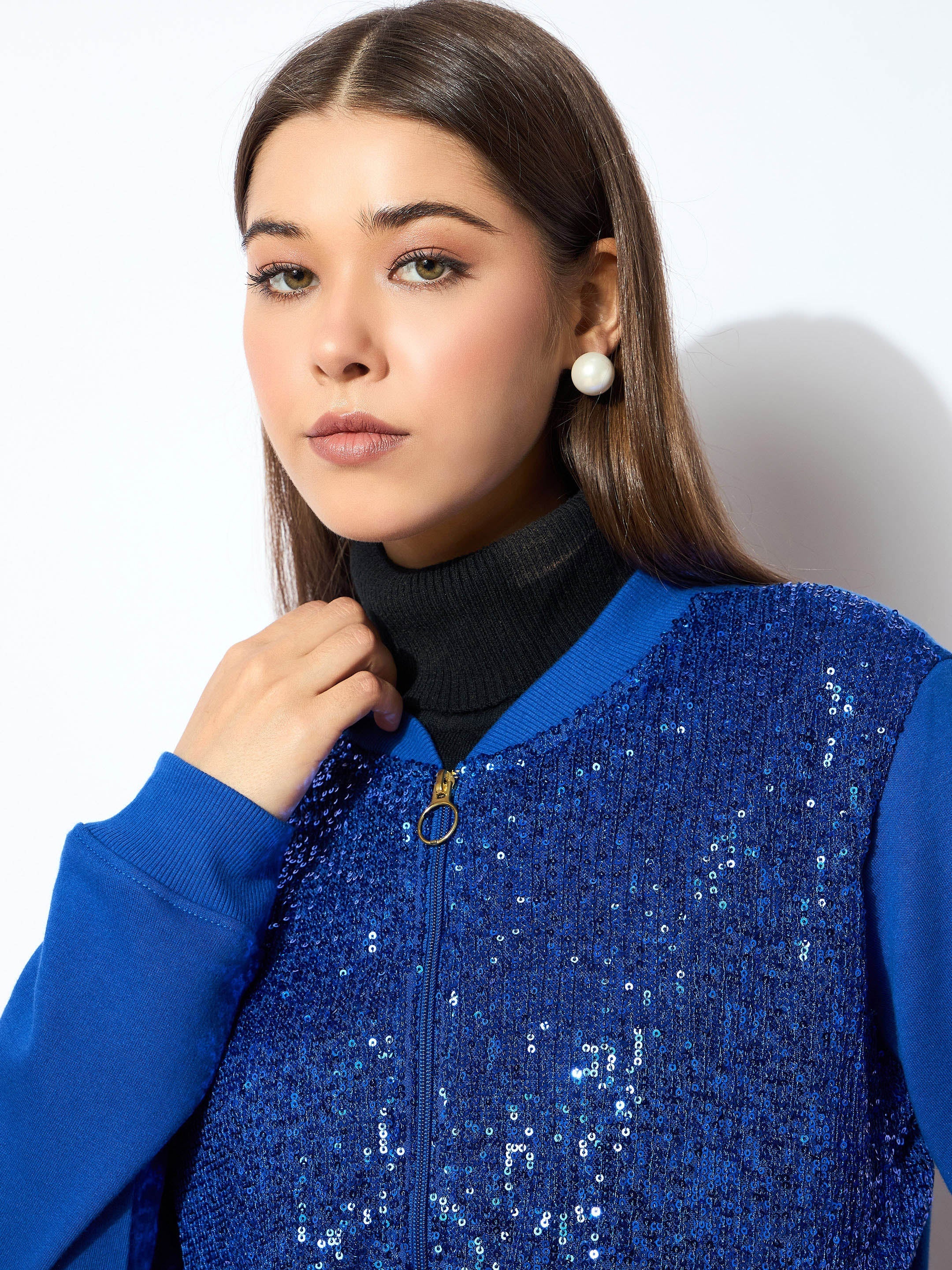 Women Royal Blue Sequin Jacket