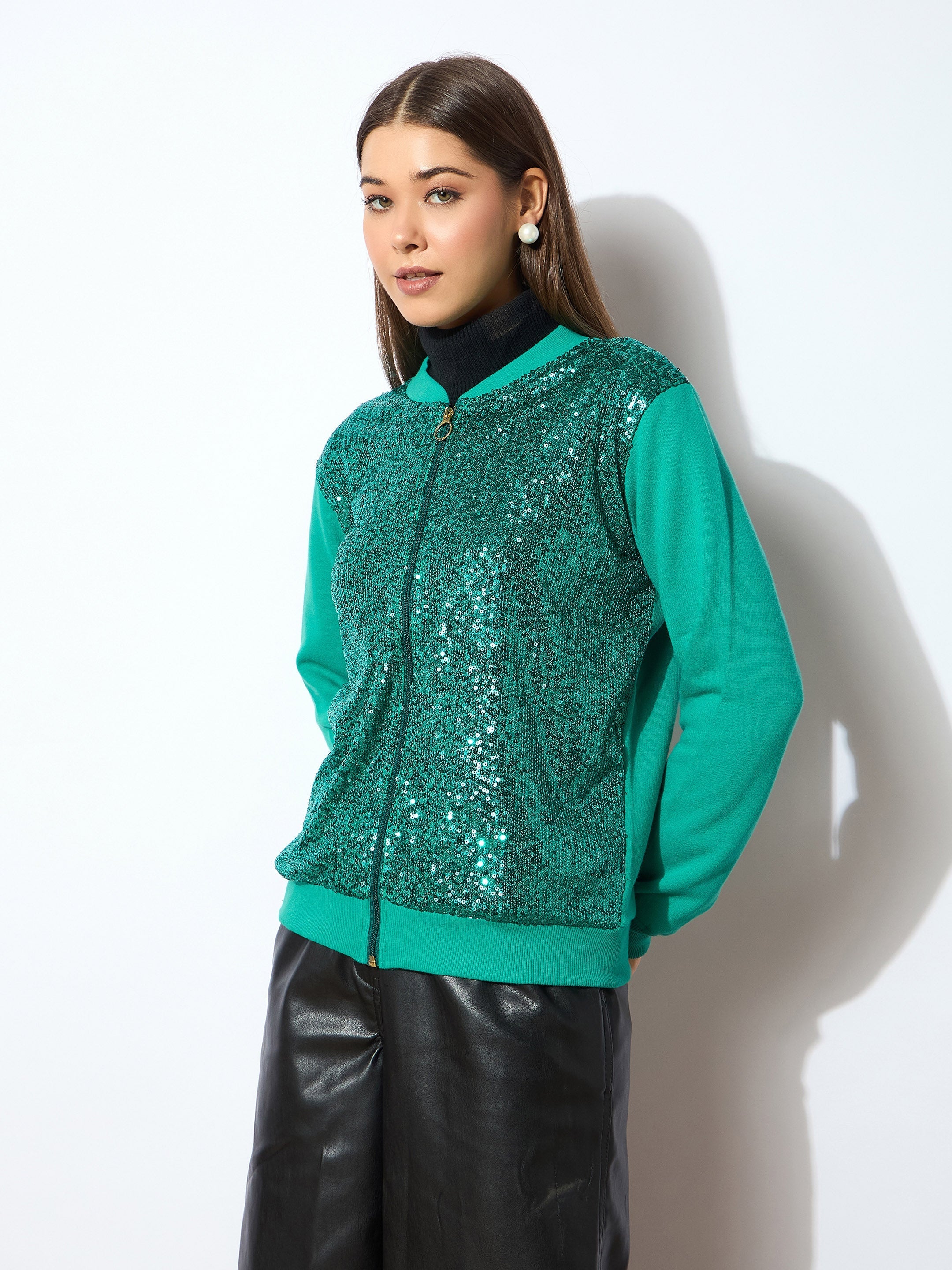 Women Green Sequin Jacket