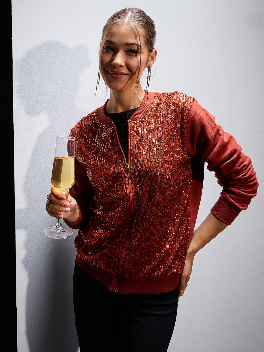 Women Rust Sequin Jacket