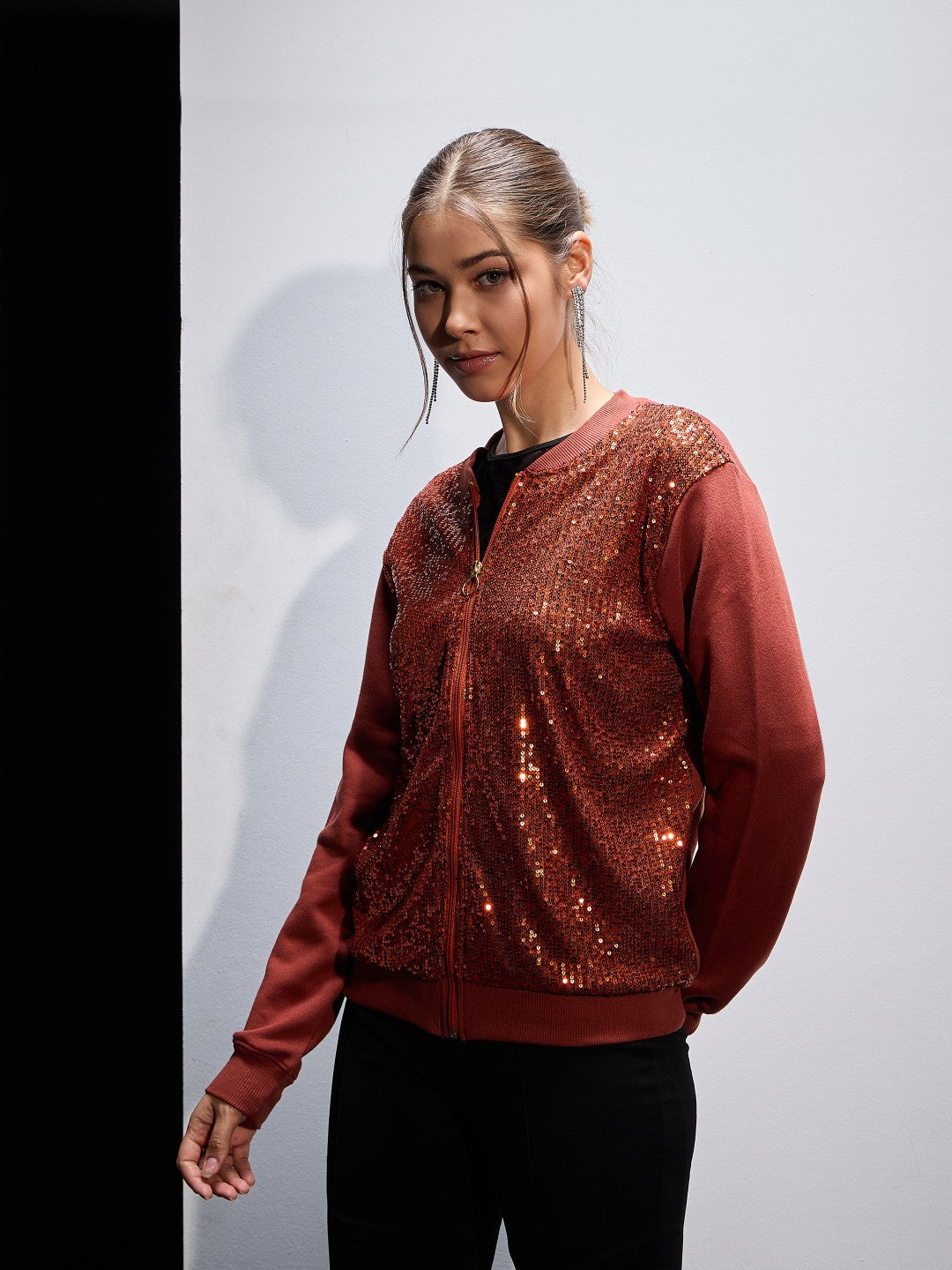 Women Rust Sequin Jacket