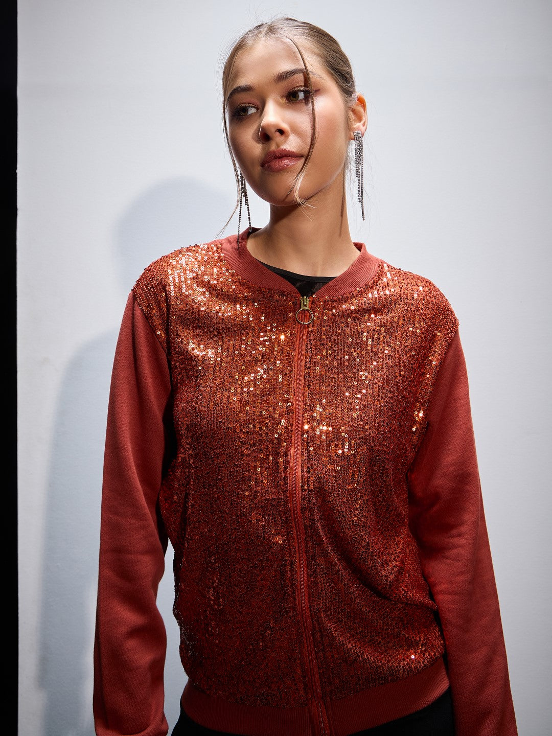 Women Rust Sequin Jacket