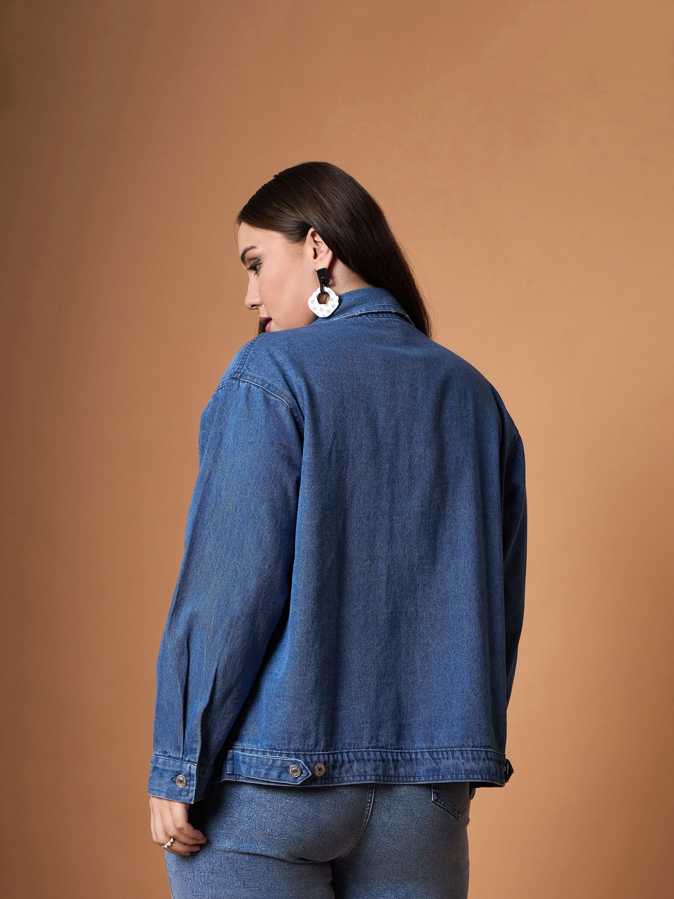 Women Navy Wash Denim Jacket