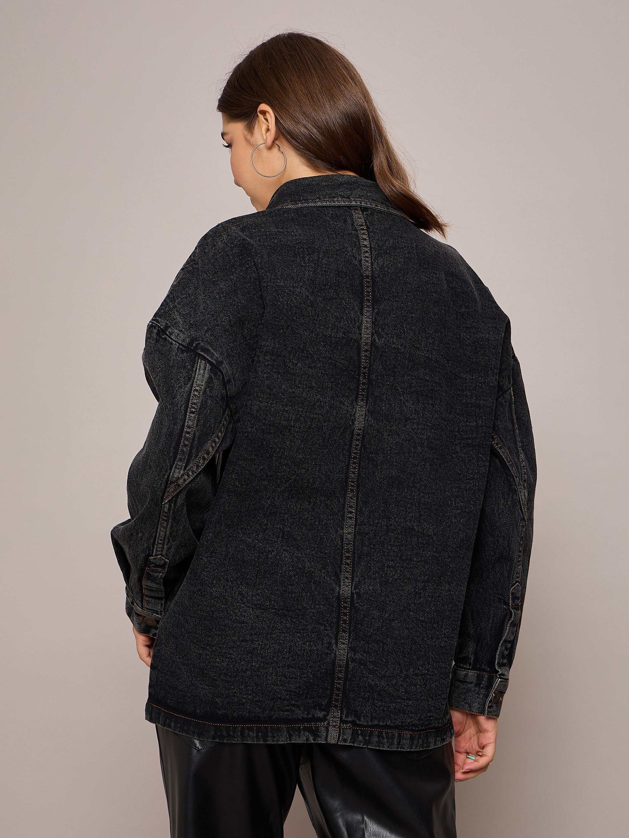 Women Black Denim Oversized Jacket