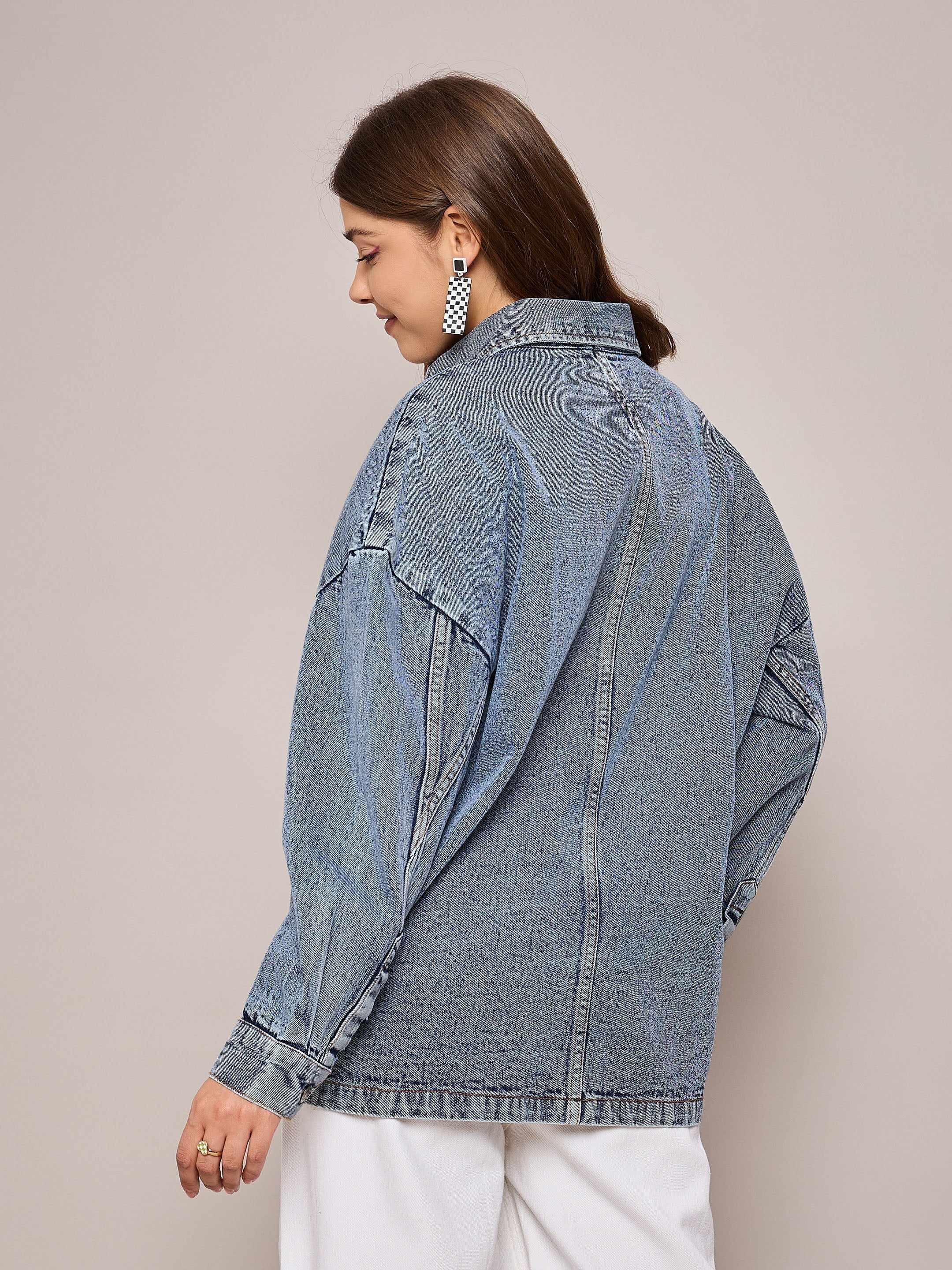 Women Blue Denim Oversized Jacket